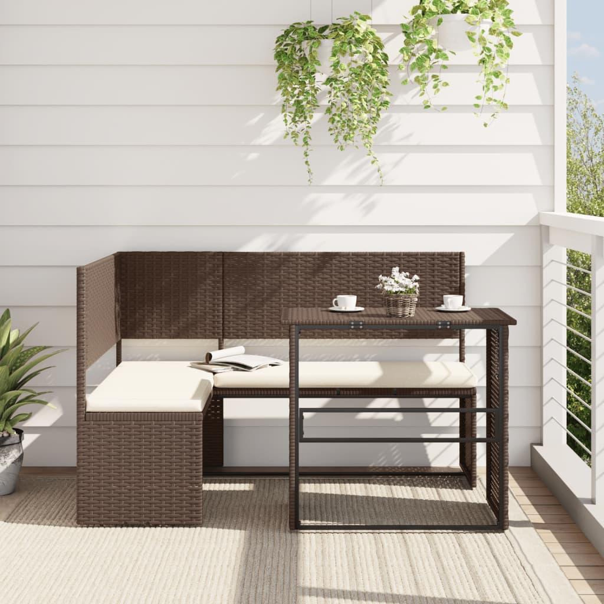 VIDAXL Canape de jardin avec table et coussins en forme de L marron