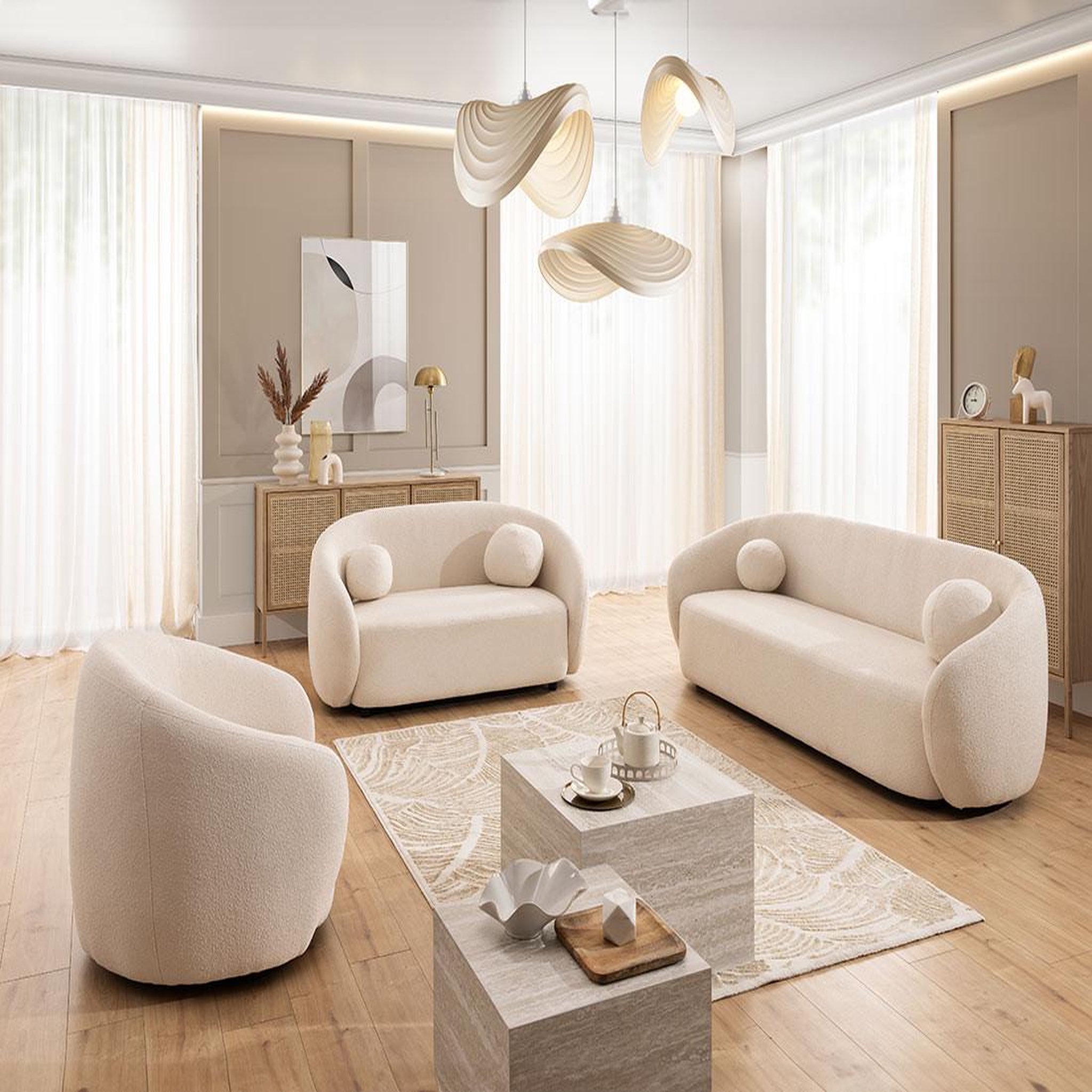 LISA DESIGN Flore - fauteuil en tissu bouclette. Coloris disponibles : Gris, Beige, Marron