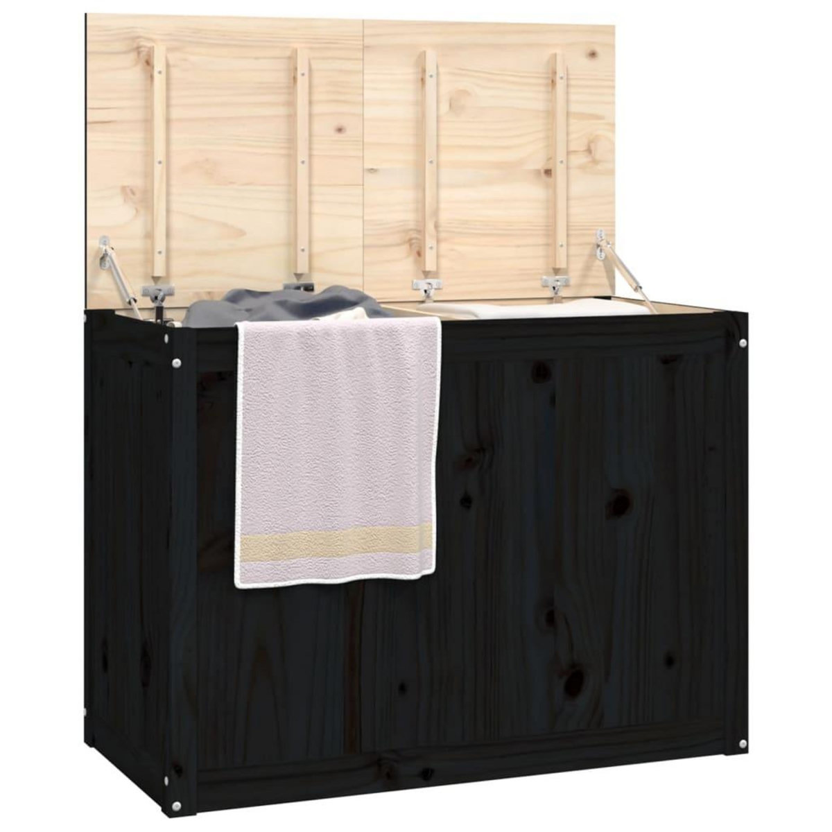VIDAXL Boîte a linge Noir 88,5x44x66 cm Bois massif de pin