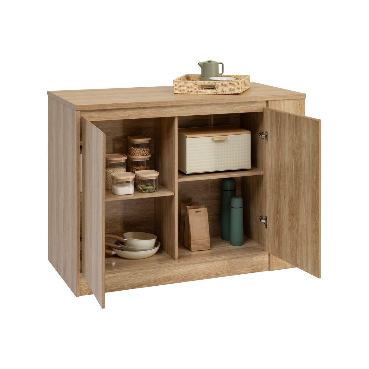 FIVE Ilot central 2 portes et 6 niches effet bois naturel ABANA - Beige