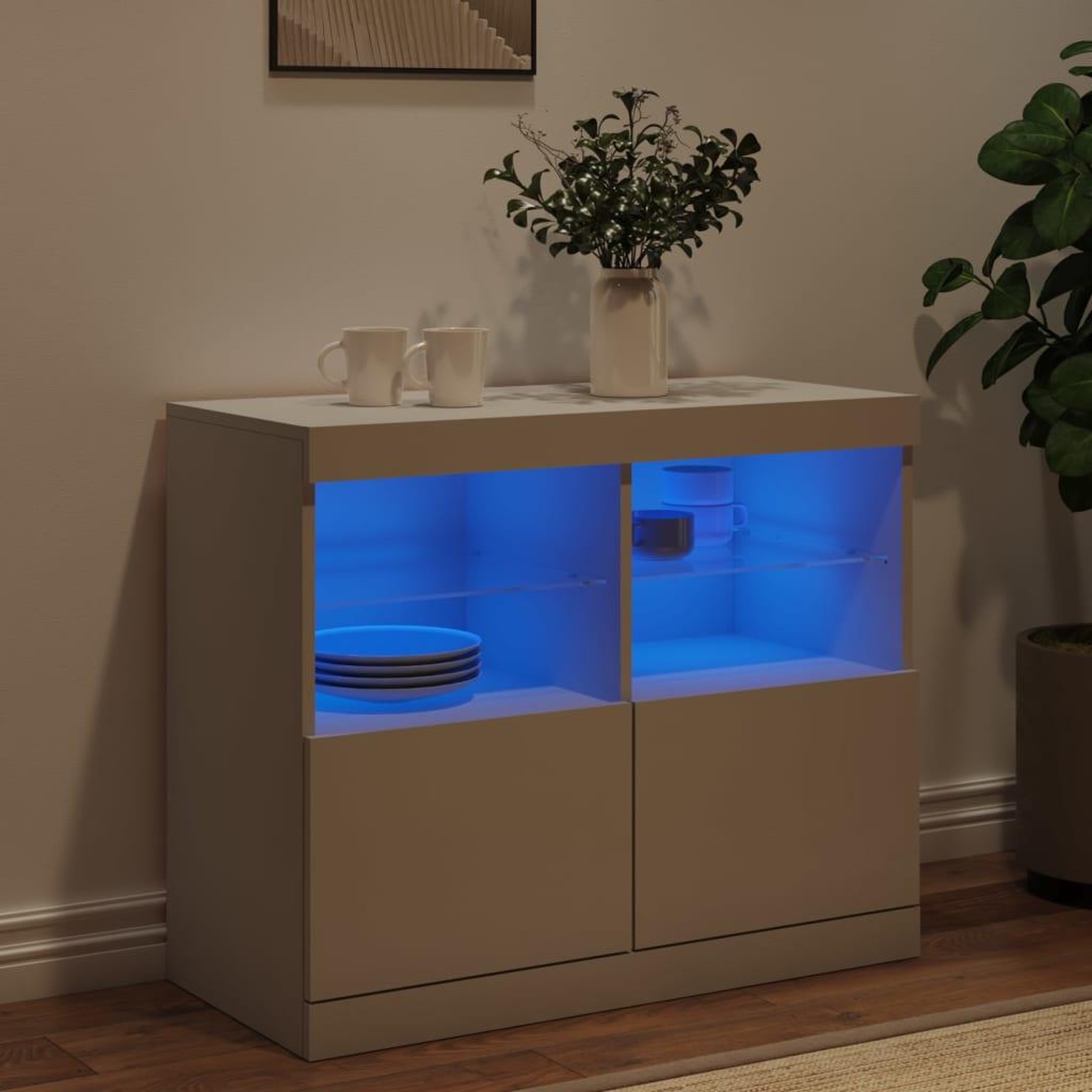 Voir la diapositive 4 : VIDAXL Buffet avec lumieres LED blanc 81x37x67 cm