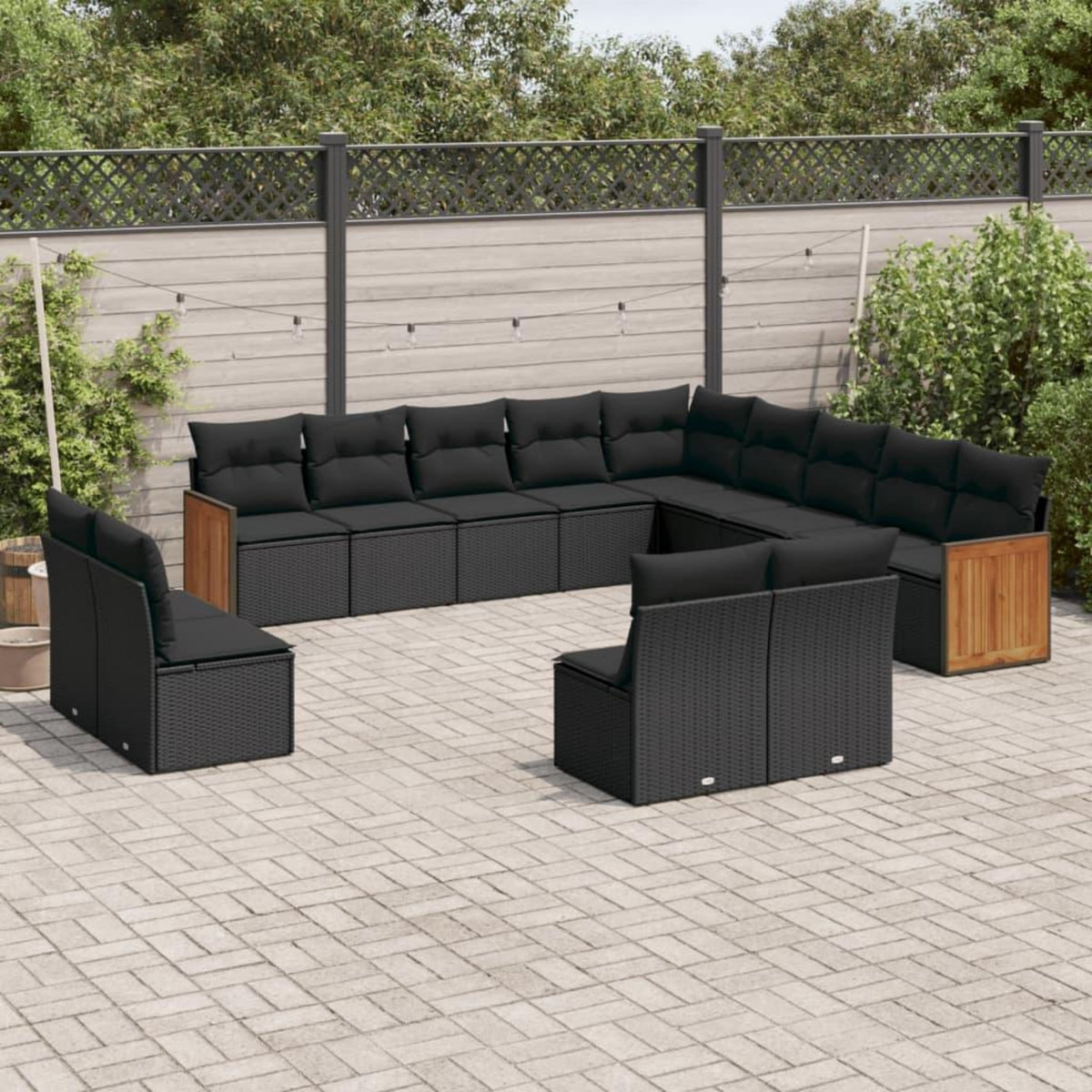 VIDAXL Salon de jardin avec coussins 13 pcs noir resine tressee