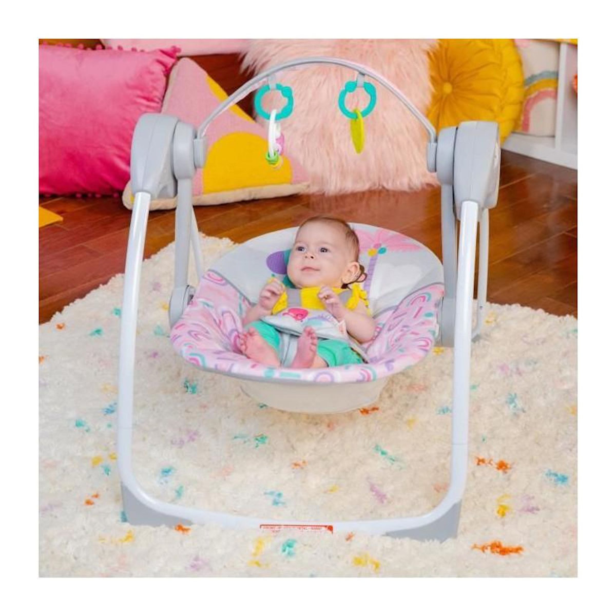 Bright Starts BRIGHT STARTS Balancelle bébé pink paradise, léger et pliable, des la naissance