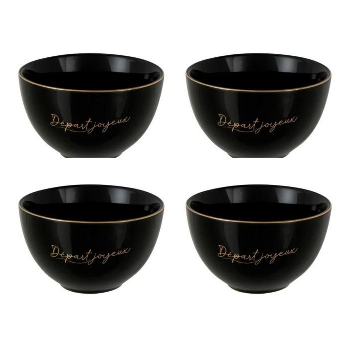 Paris Prix Lot de 4 Bols en Porcelaine  Ilene  10cm Noir