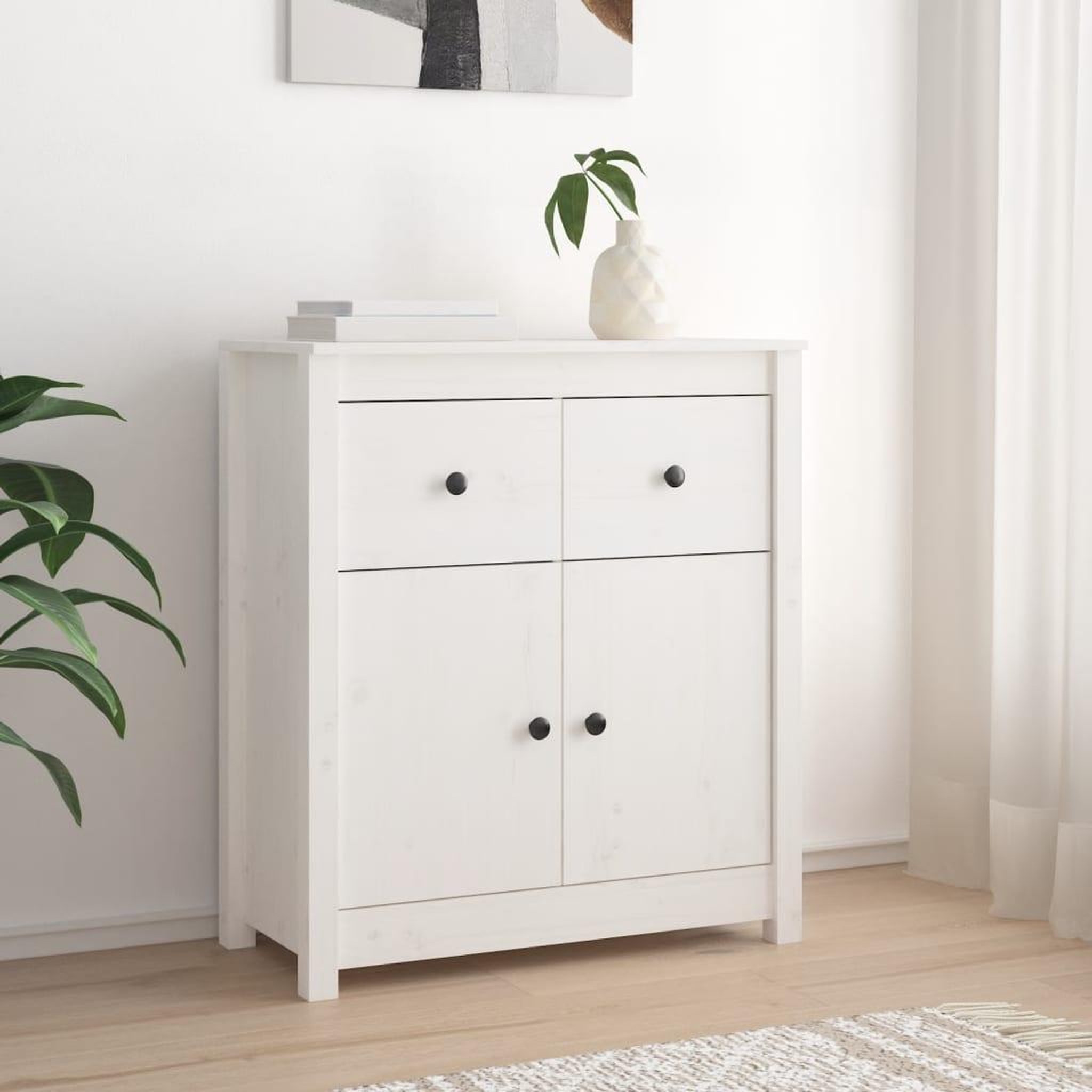 VIDAXL Buffet blanc 70x35x80 cm bois massif de pin
