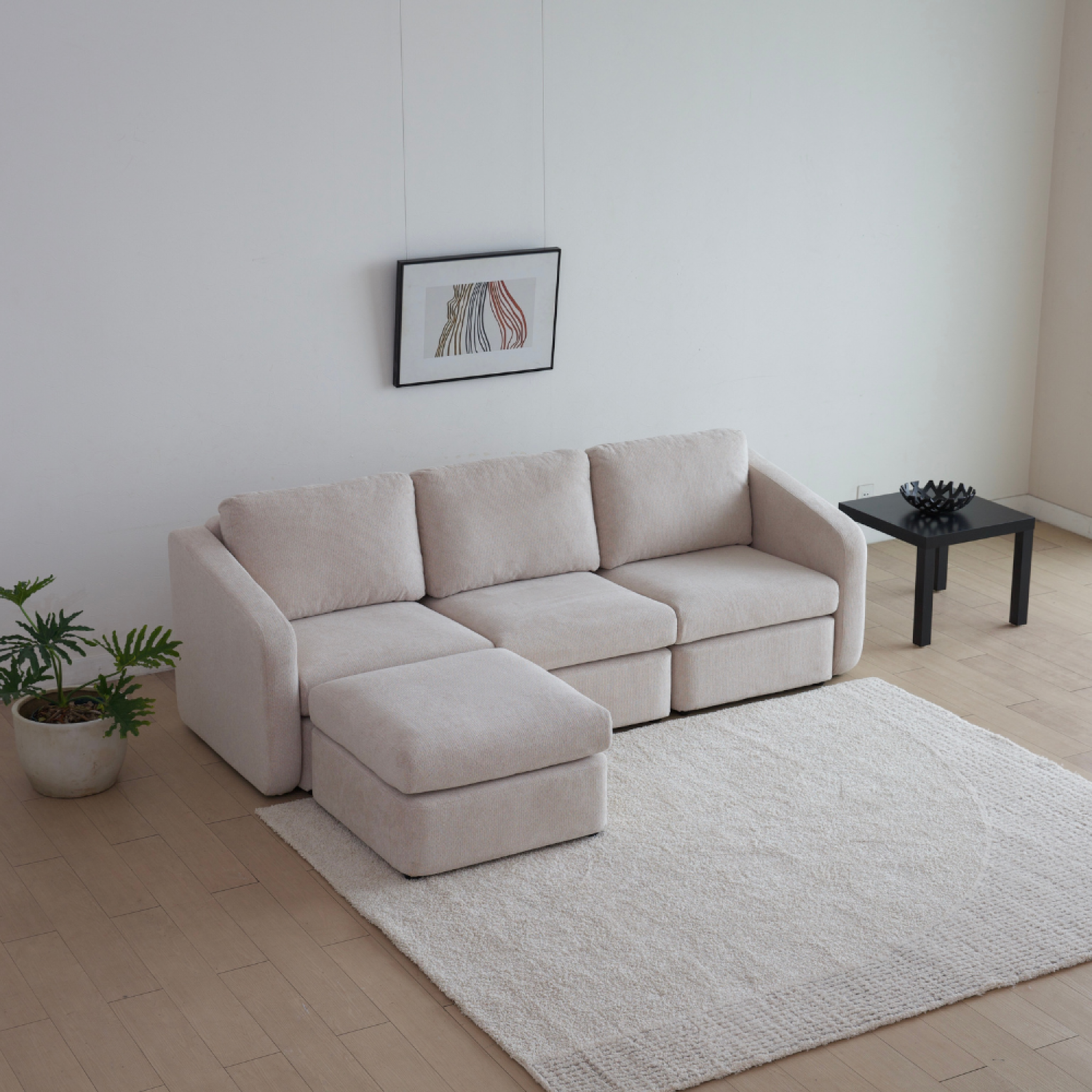 Voir la diapositive 3 : CONCEPT USINE Canapé 3 places modulable beige avec pouf konekt