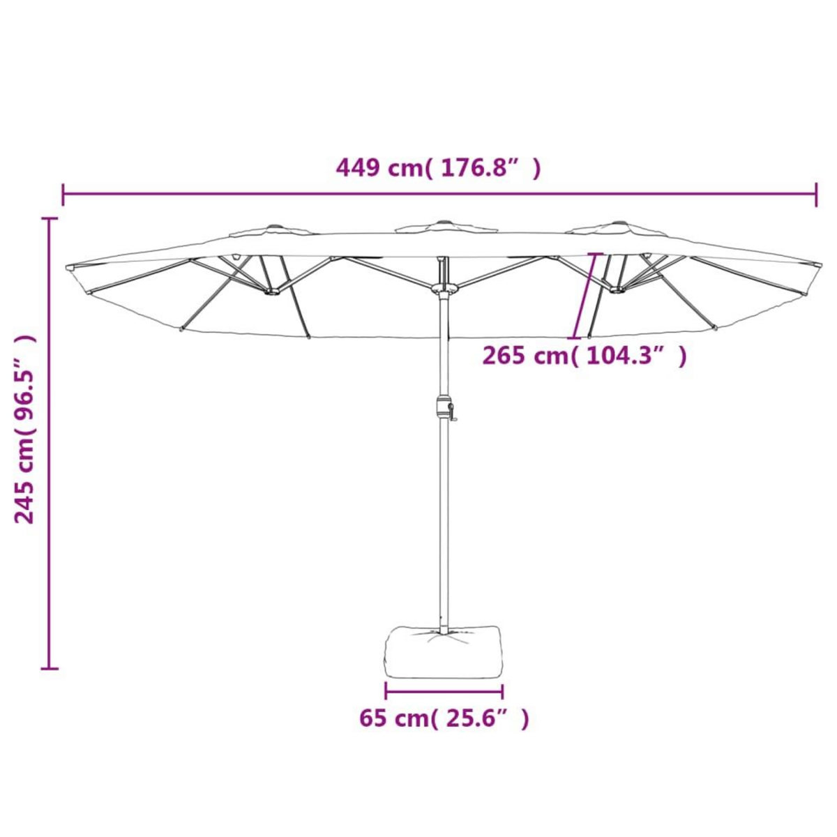 VIDAXL Parasol de jardin a double tete rouge bordeaux 449x245 cm