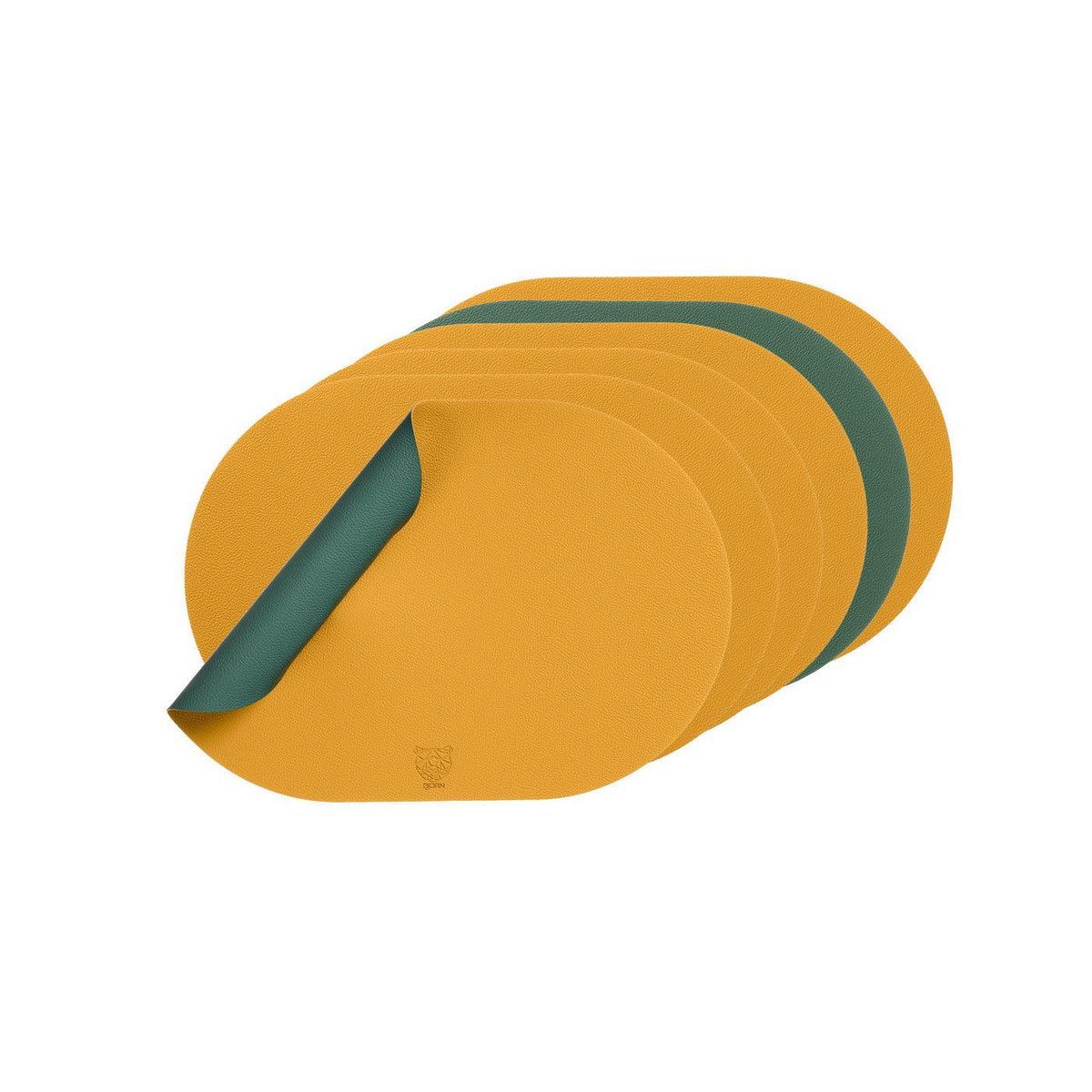 BJORN Set de table ovale réversible - 6 pièces - Cuir recyclé jaune moutarde et vert sapin