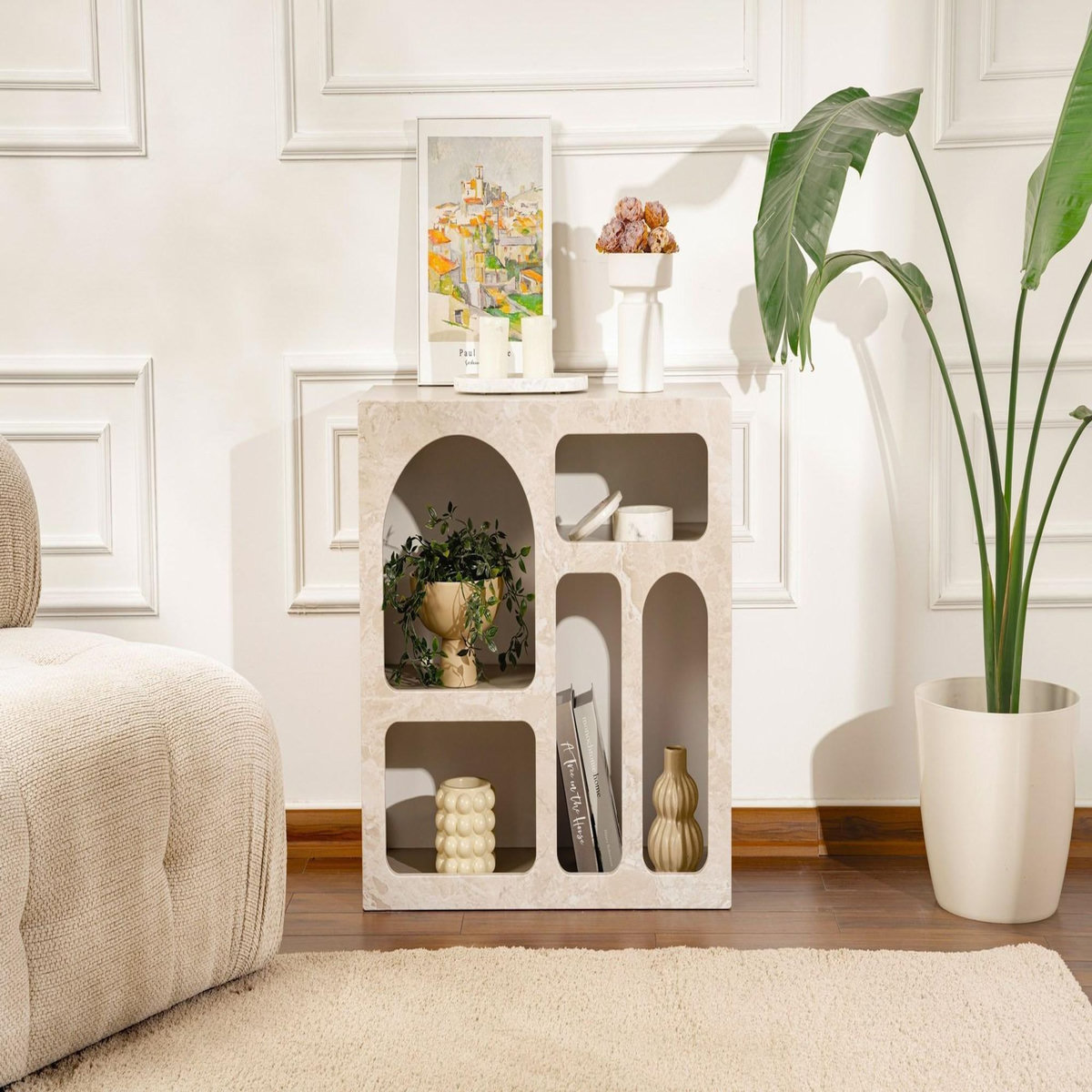 Habitat et Jardin Buffet en bois  Lessa  - 80 x 37 x 74 cm - Travertin