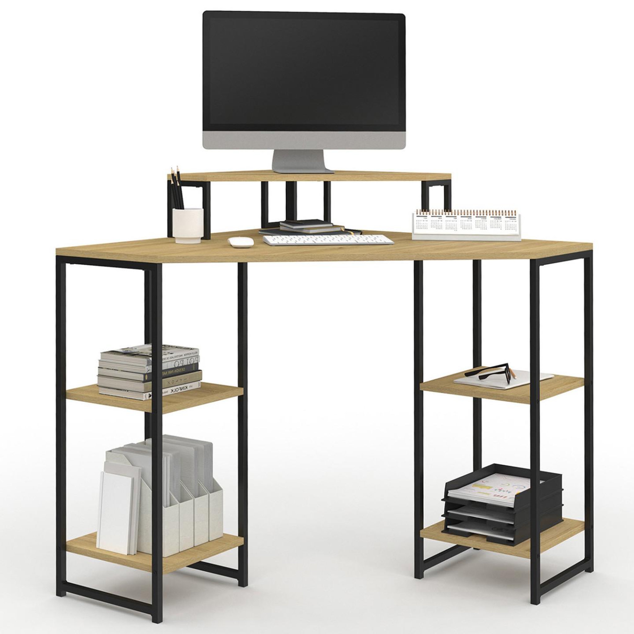 Voir la diapositive 1 : ID MARKET Bureau d'angle DETROIT gain de place bureau informatique avec rangements