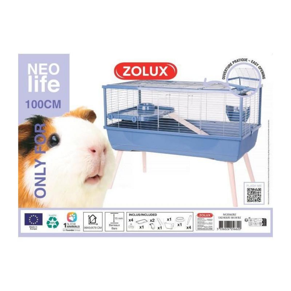 Zolux Cage rongeur surélevée - Zolux - Néolife - Pour cochon d'inde - 99 x 54 x 79 cm - Bleu