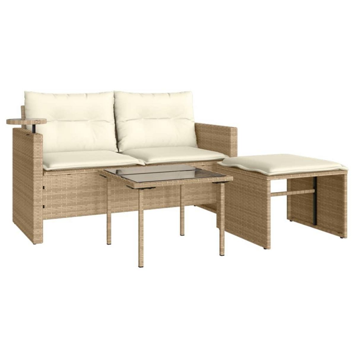 VIDAXL Salon de jardin avec coussins 3 pcs beige resine tressee