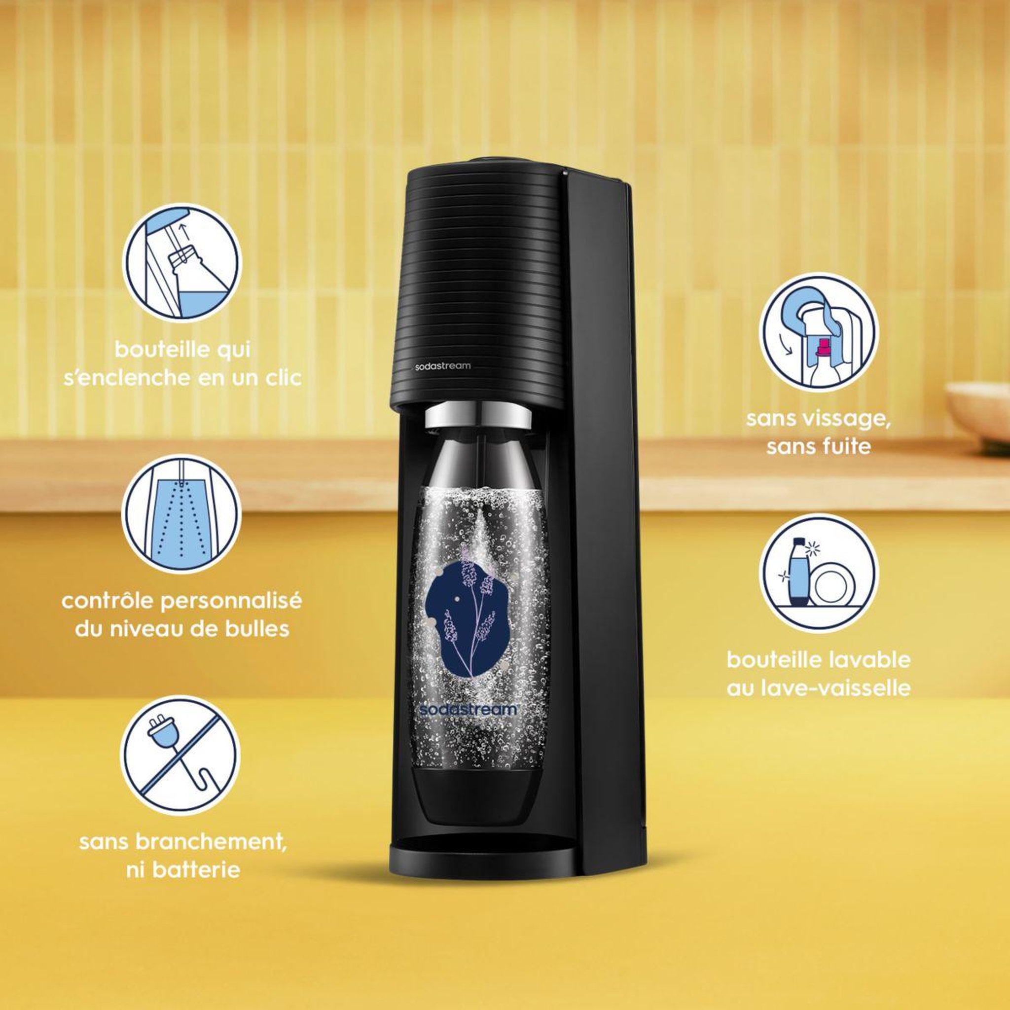 Voir la diapositive 2 : SODASTREAM Machine à soda TERRA Noire Lavande