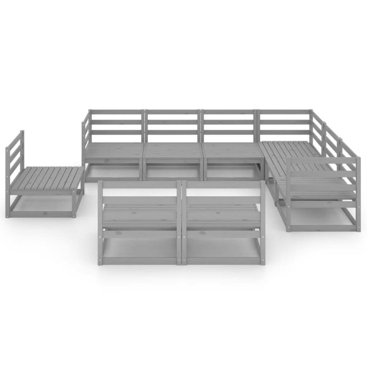 VIDAXL Salon de jardin 9 pcs gris bois de pin massif