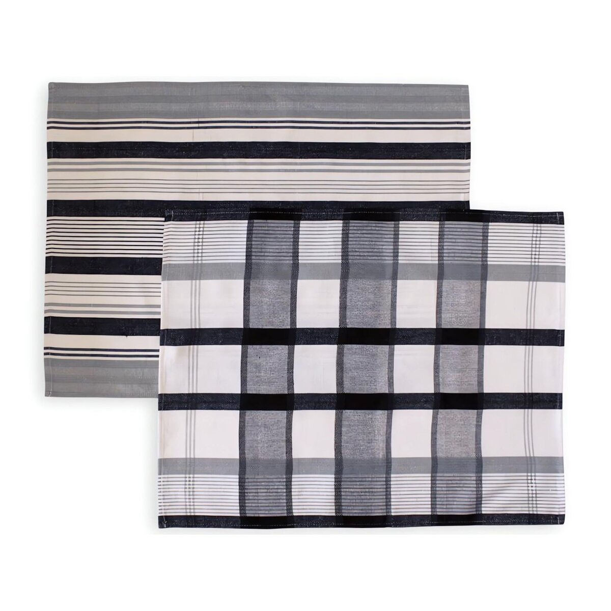 SOLEIL D'OCRE Lot de 2 torchons en coton PAELLA noir, jacquard 50x70 cm