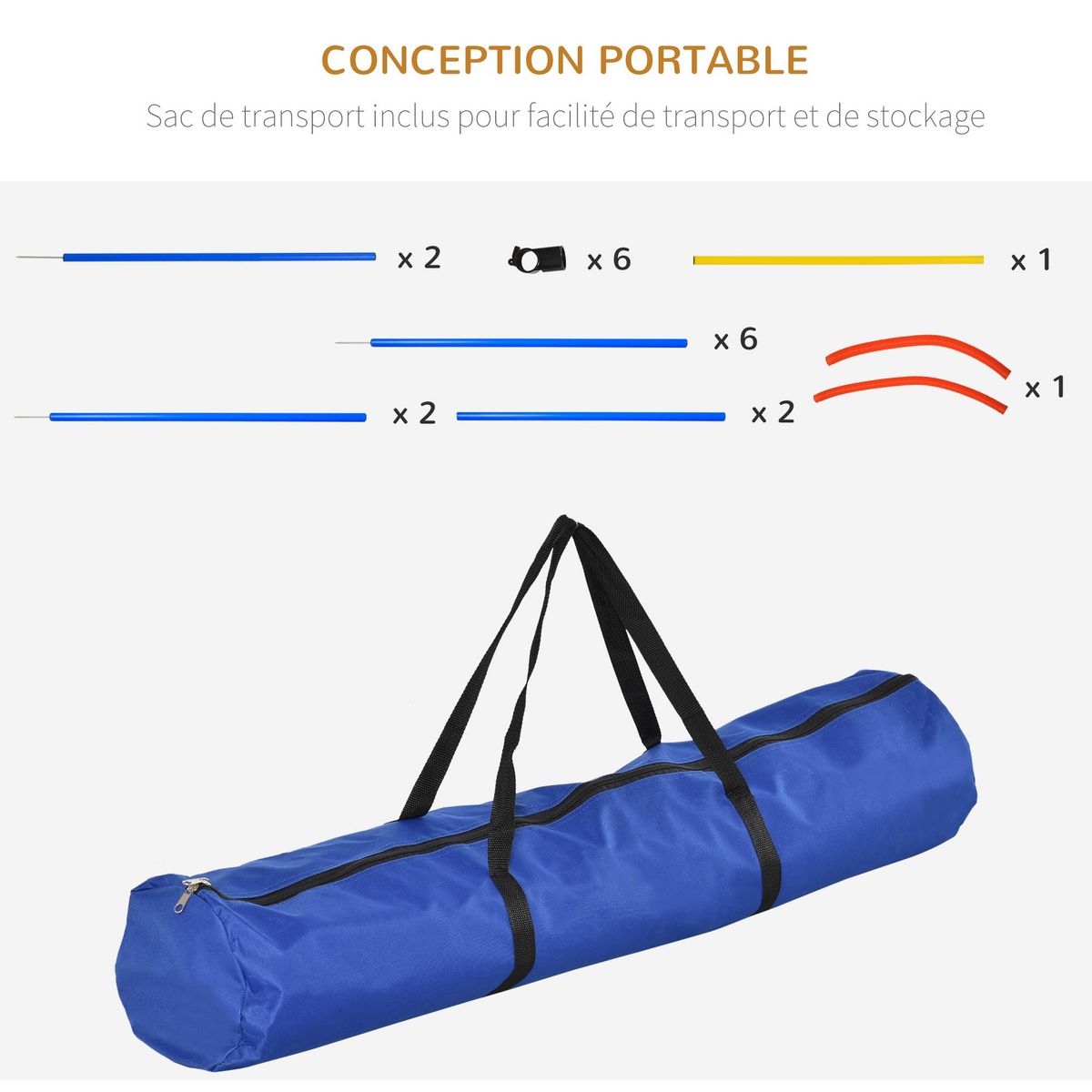 PAWHUT Agility sport pour chiens équipement complet : 6 poteaux slalom, obstacle, anneau + sac de transport bleu jaune rouge