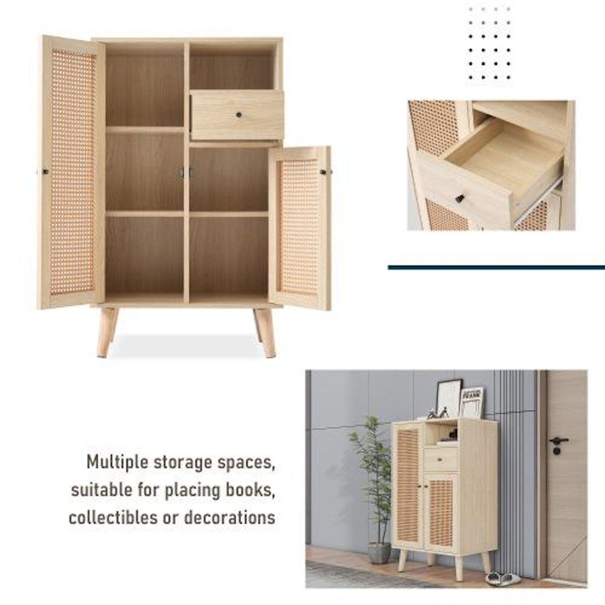 MERAX Buffet 2 porte(s) 1 tiroir(s) - 60 cm naturel panneau de particules