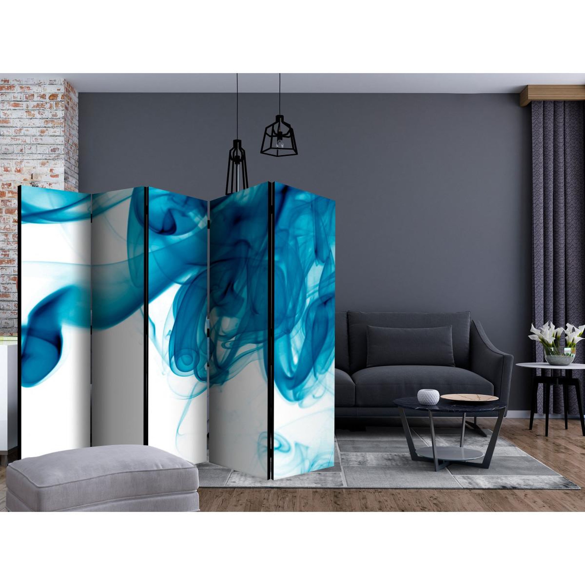 Voir la diapositive 2 : Paris Prix Paravent 5 volets  blue smoke  172x225cm