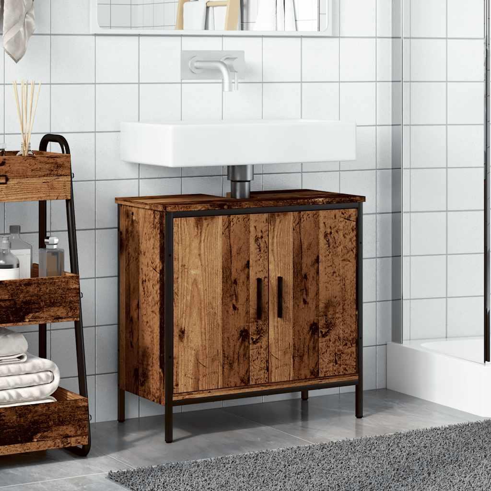 Voir la diapositive 3 : VIDAXL Armoire lavabo vieux bois 60x30x60 cm bois d'ingenierie
