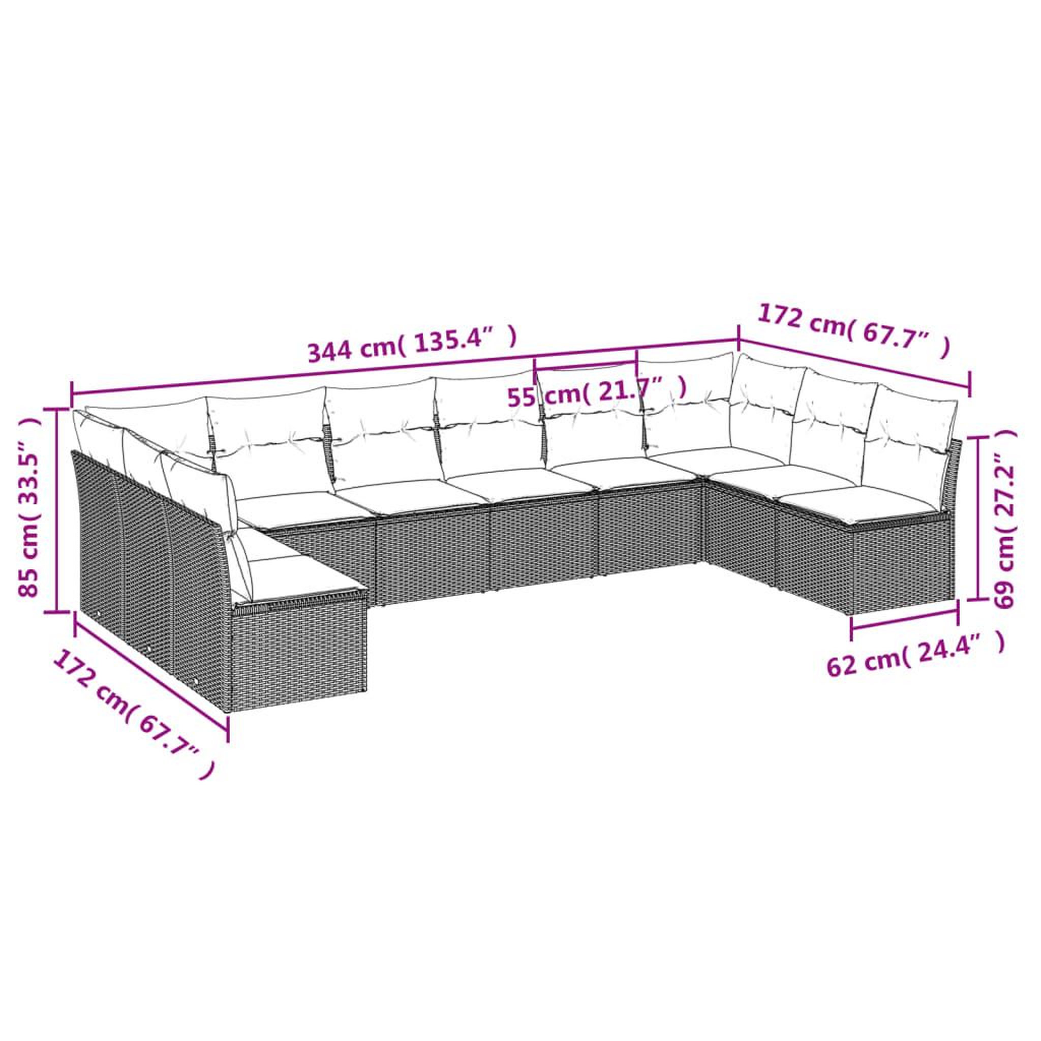 Voir la diapositive 4 : VIDAXL Salon de jardin 10 pcs avec coussins noir resine tressee