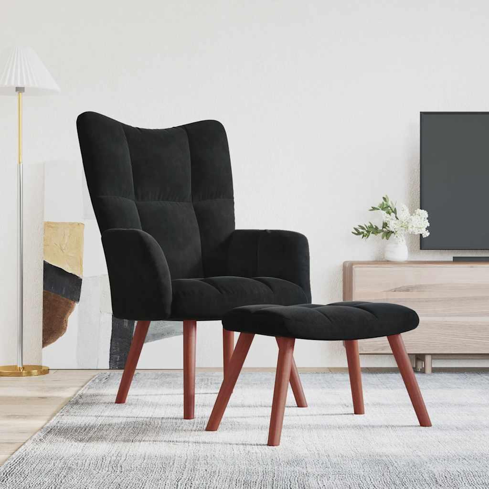 VIDAXL Chaise de relaxation avec repose-pied Noir Velours