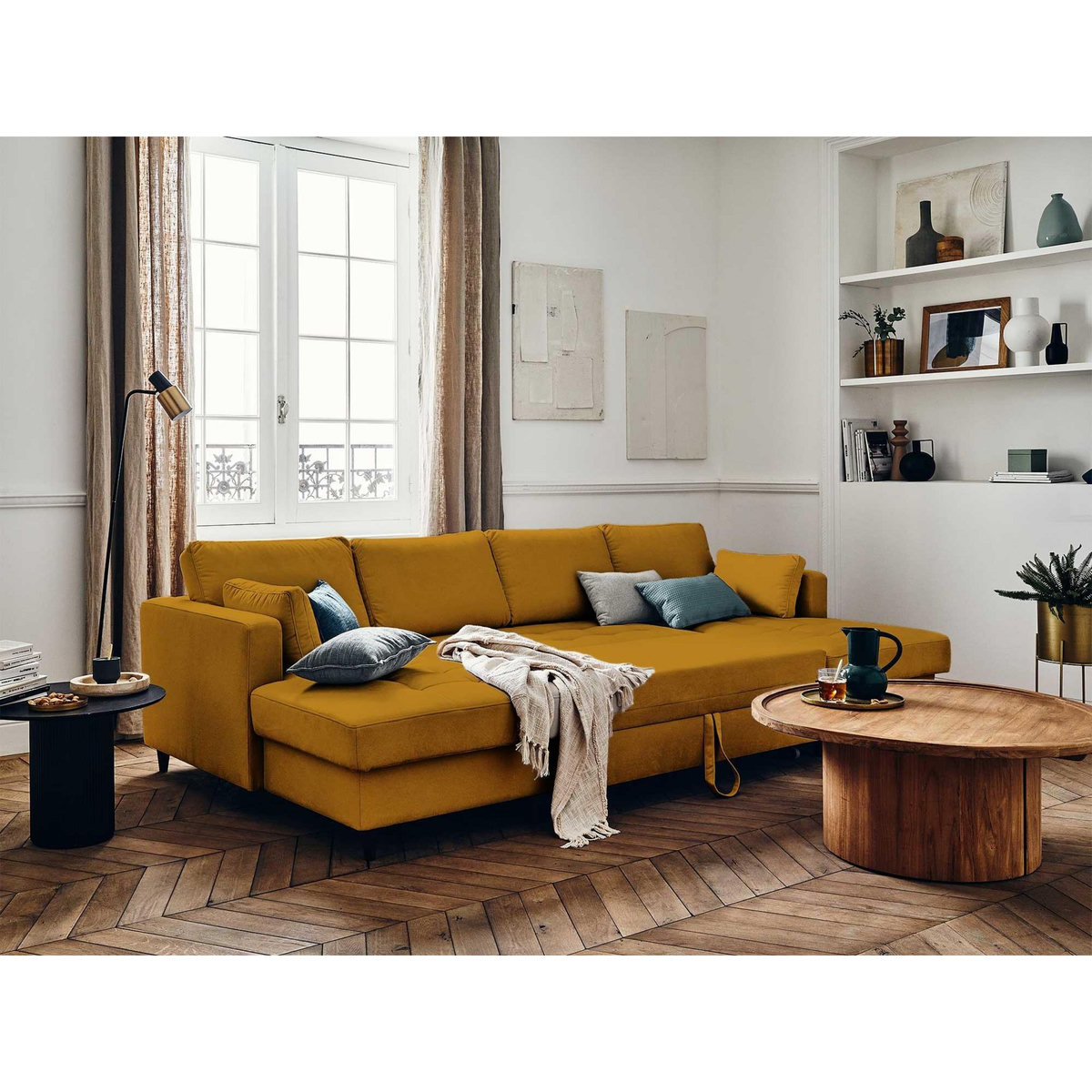 LISA DESIGN Anna - canapé panoramique en u - 7 places - convertible avec coffre - en velours