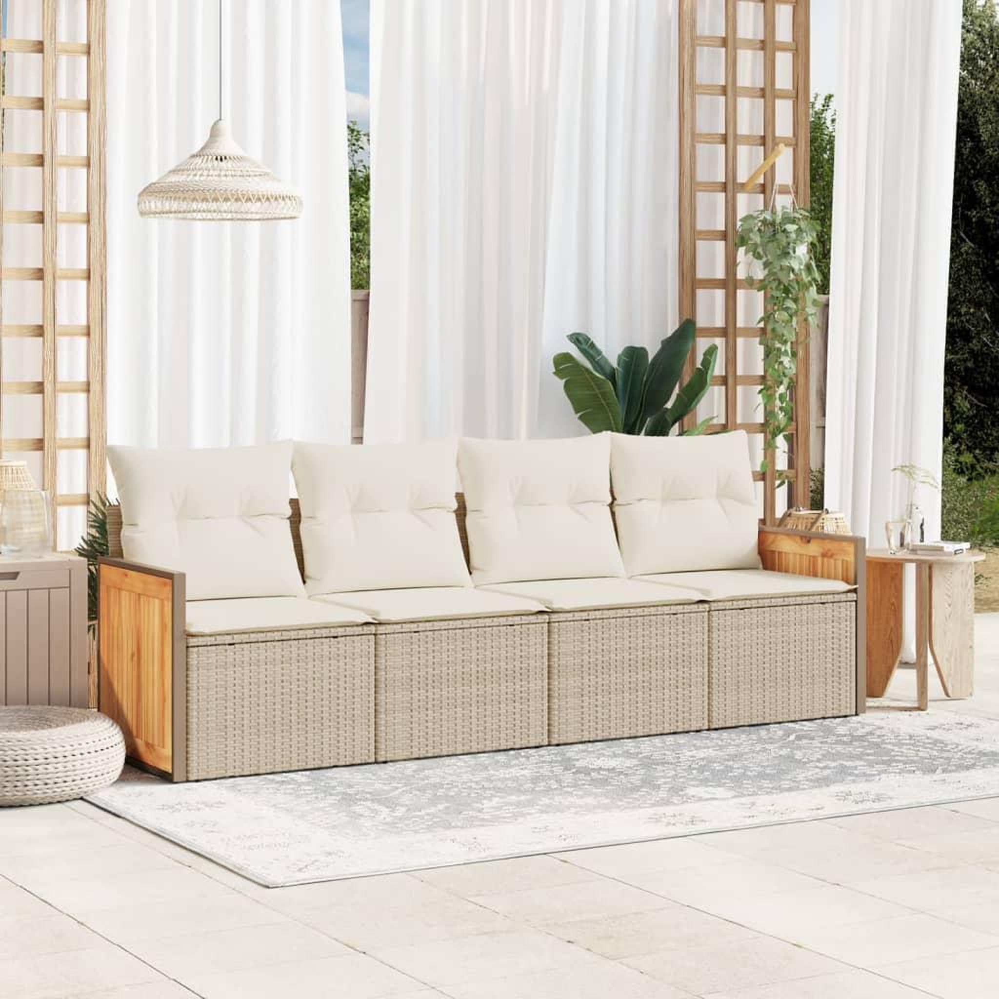 VIDAXL Salon de jardin avec coussins 4 pcs beige resine tressee