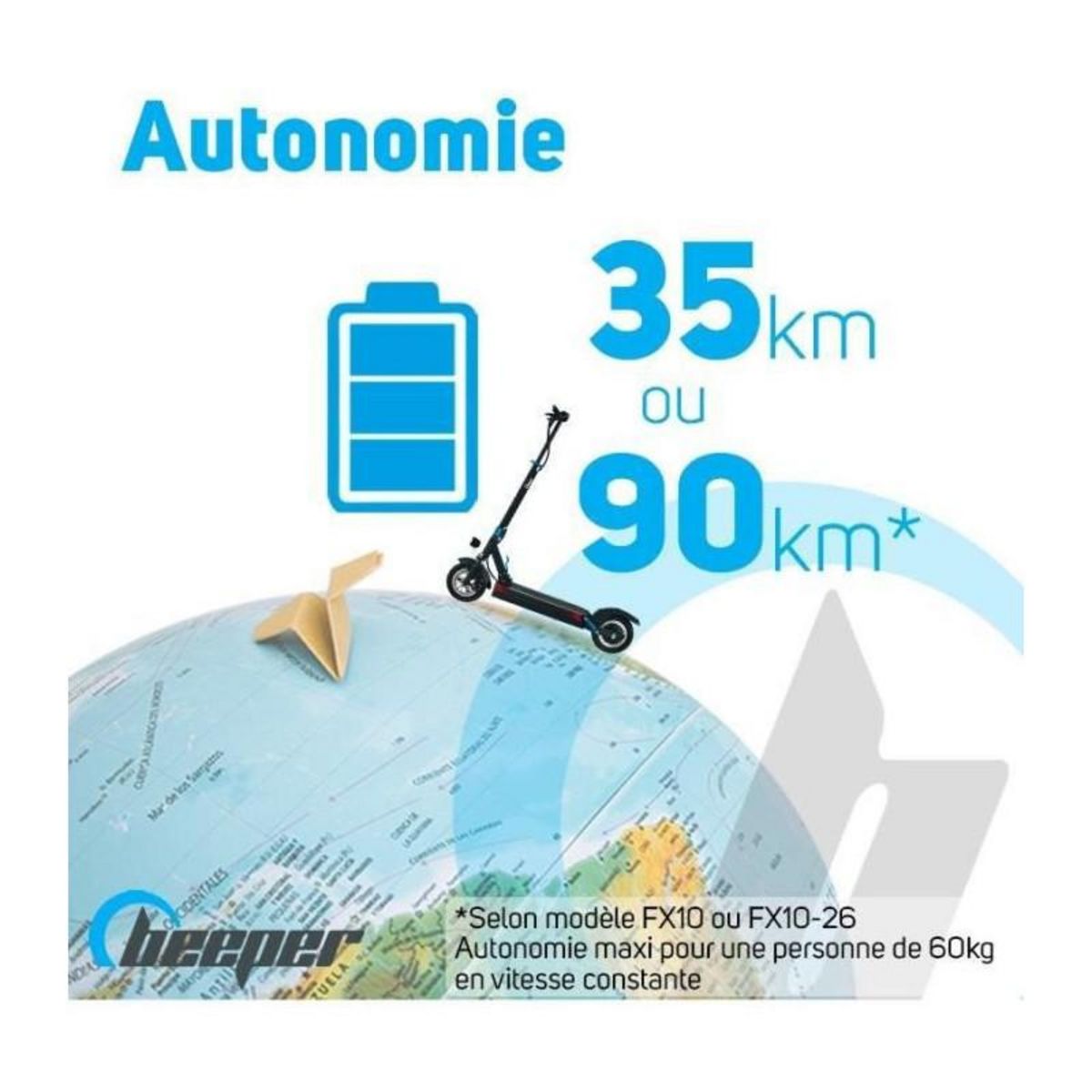 BEEPER Trottinette electrique avec alarme 10 Pouces - BEEPER - MAX FX10-G2-8 - 500W - 48V - 8Ah