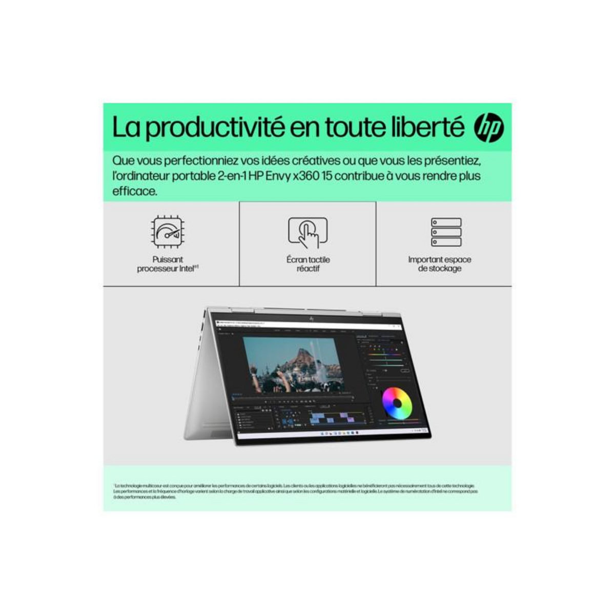 HP PC Hybride PC 2 en 1 Hp Envy x360 2 in 1 Laptop 15.6 FHD Intel Core i5 1335U RAM 16 Go LPDDR5 512 Go SSD Intel Iris Xe