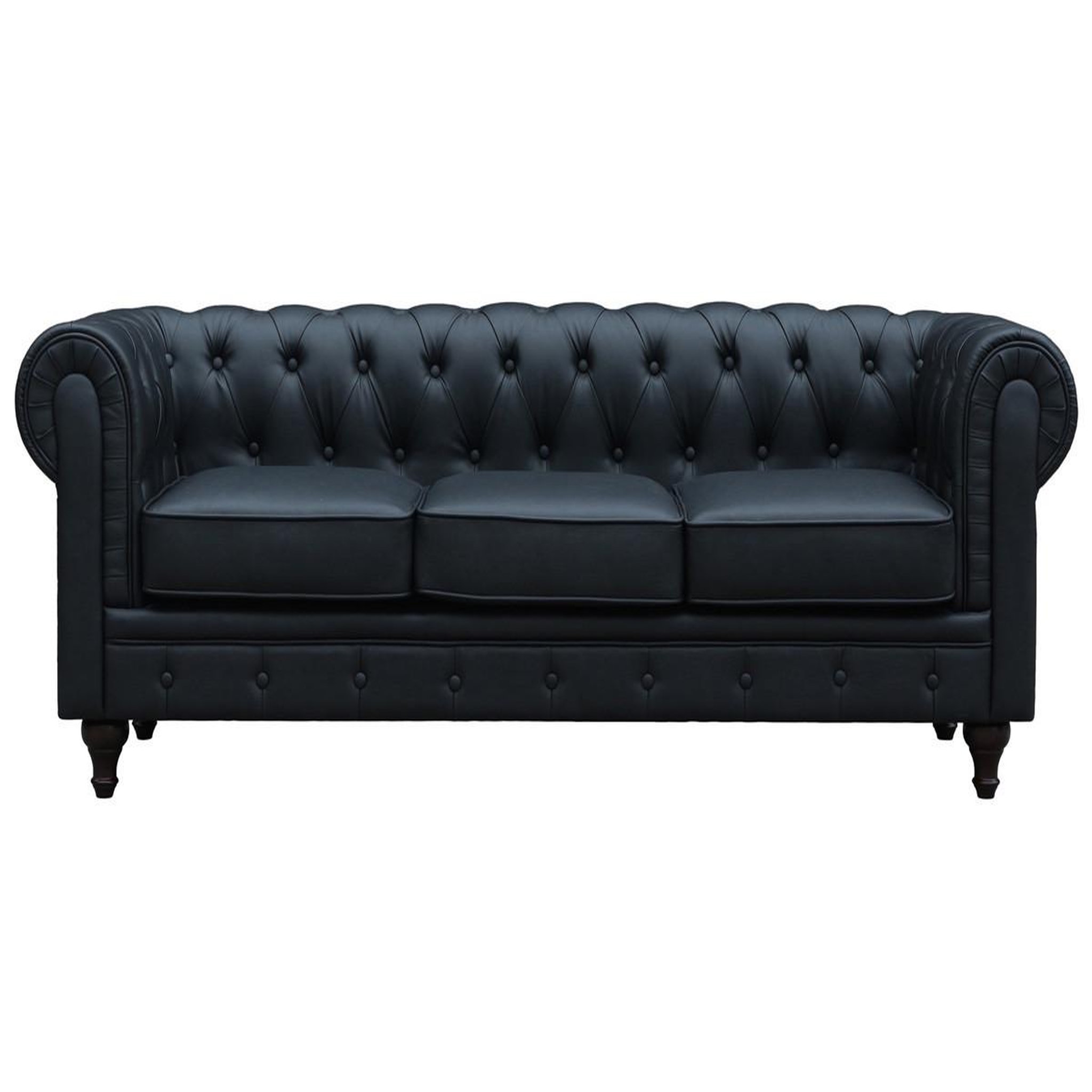 Voir la diapositive 2 : Habitat et Jardin Canapé fixe chesterfield  aliza  - 208 x 82 x 70 cm - 3 places - noir