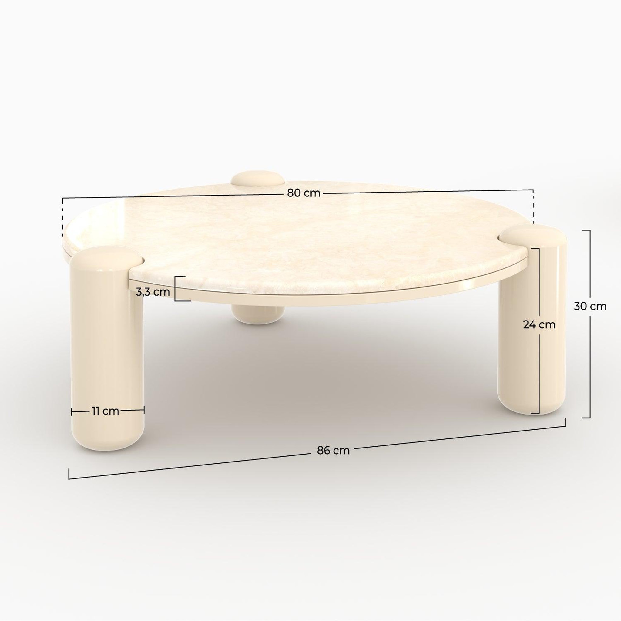 Voir la diapositive 4 : MAISON PAVANE Table basse en marbre avec pieds laqués beiges, d86 cm-hanaé