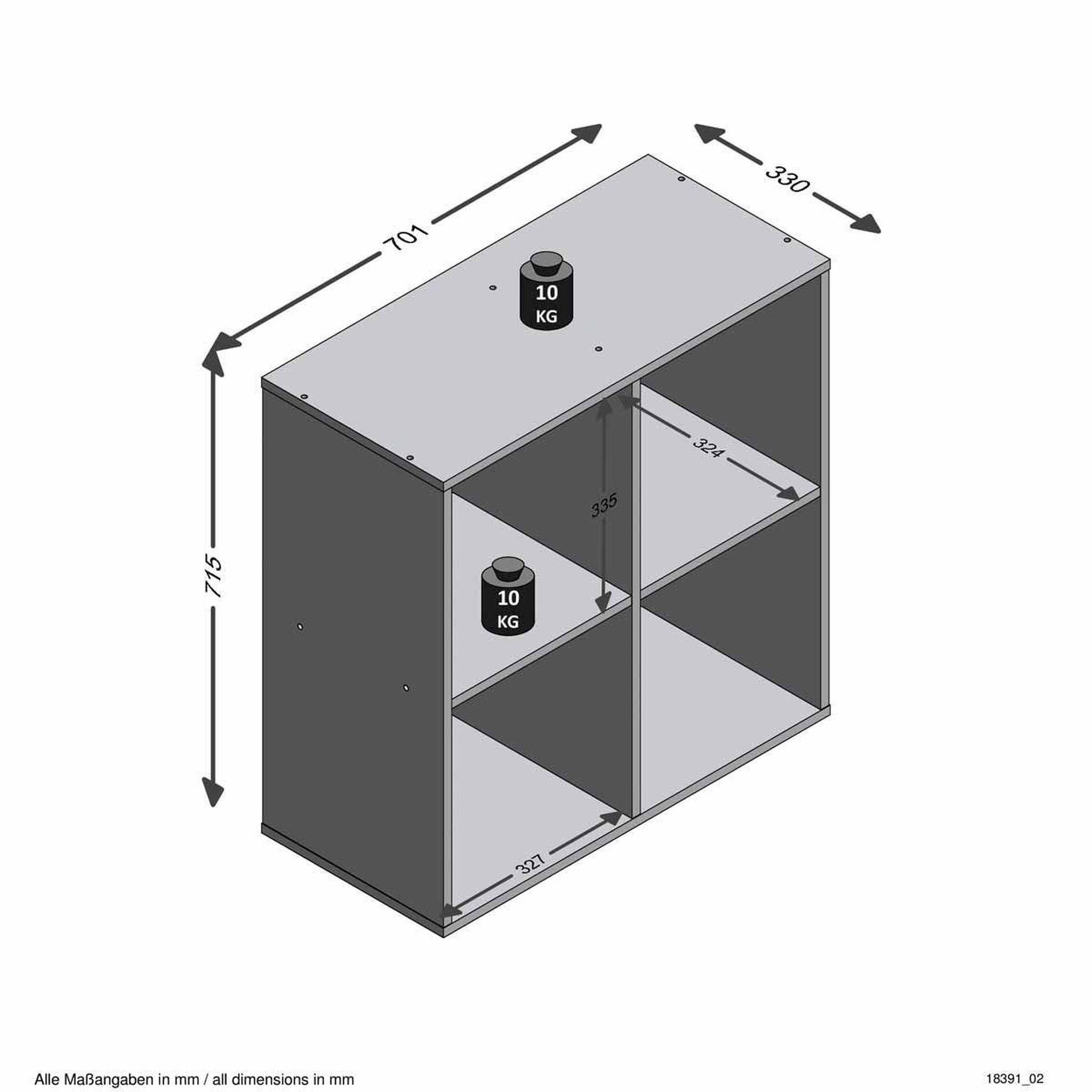 Voir la diapositive 4 : Paris Prix Étagère 4 cases design  gaman  70cm chêne