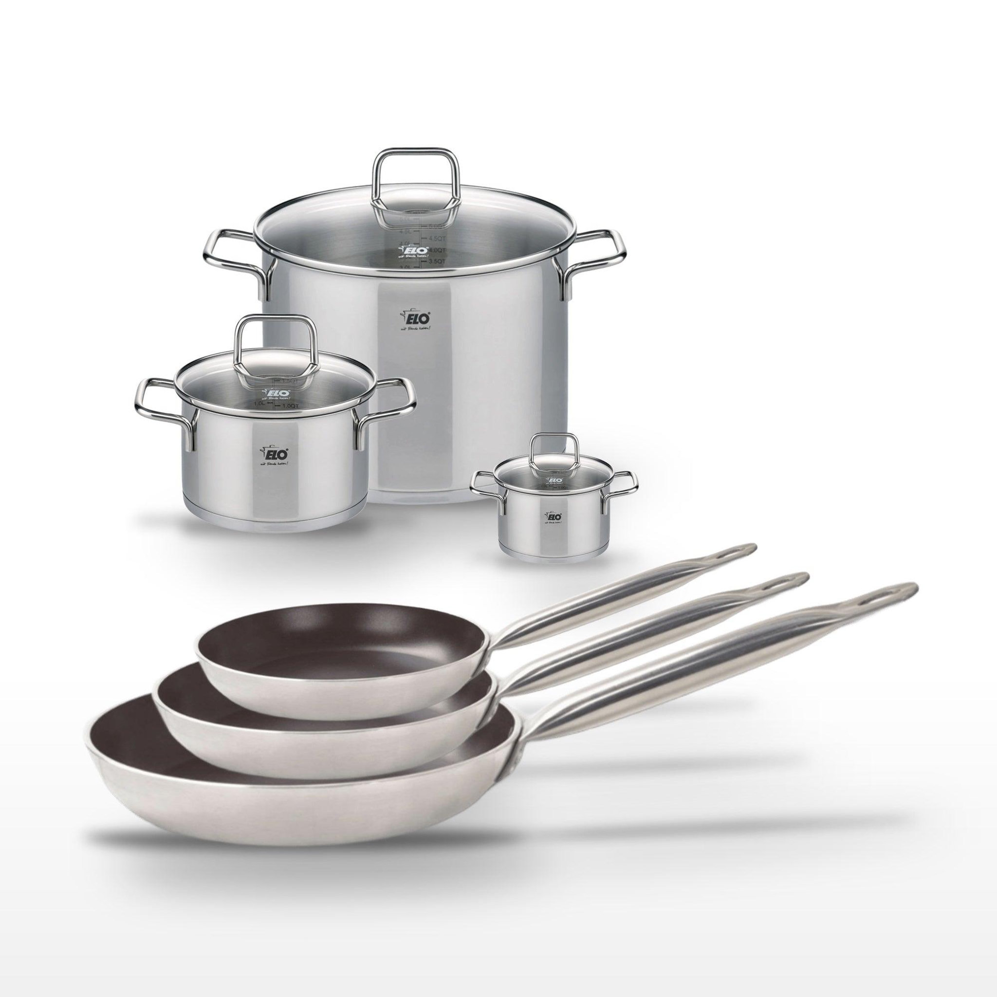 ELO Lot de 3 poêles elo bistro line 24/28/32 cm et 3 faitouts elo citrin 12/20/26 cm
