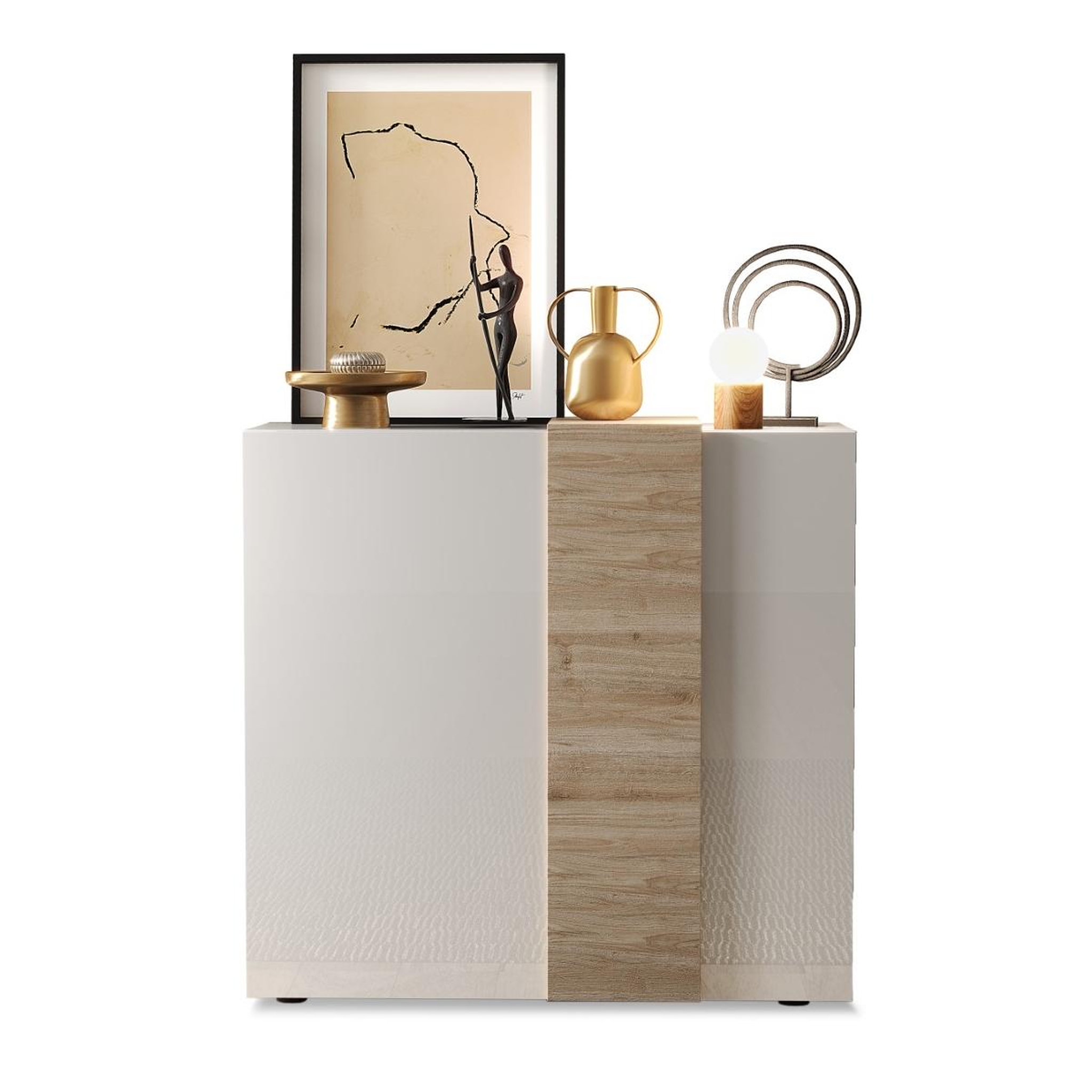 JLC KREATION Buffet haut moderne blanc et bois 2 portes SIA