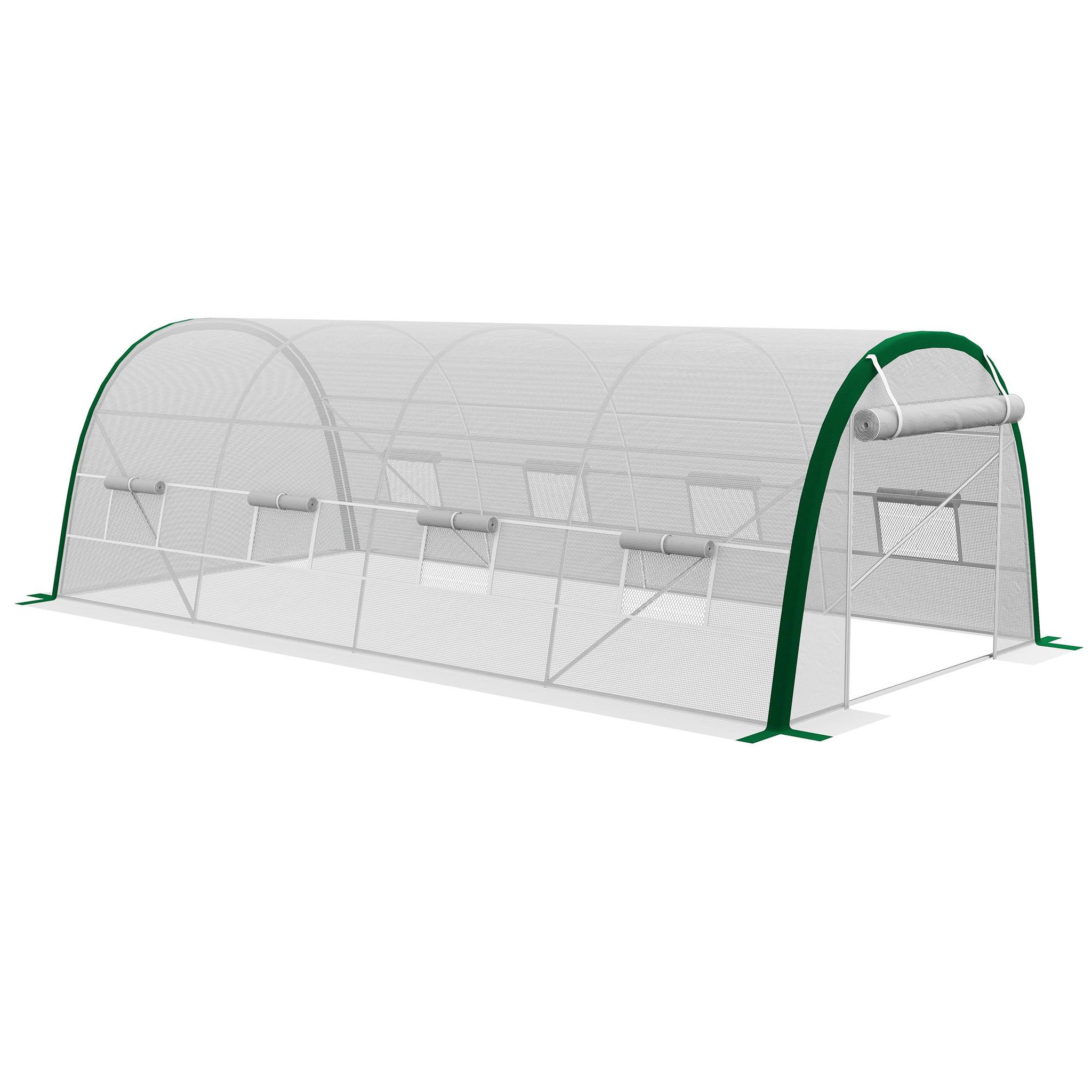 outsunny serre de jardin tunnel surface sol 18 m² châssis tubulaire acier galvanisé renforcé 24 mm 8 fenêtres pe maillé blanc vert