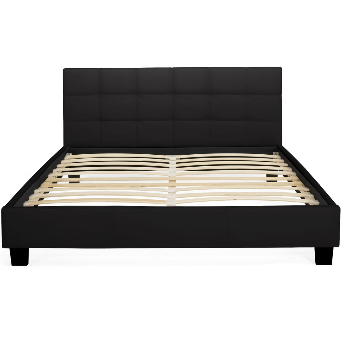 ID MARKET Lit double CHARLOTTE avec tête de lit et sommier 140 x 190 cm PVC noir