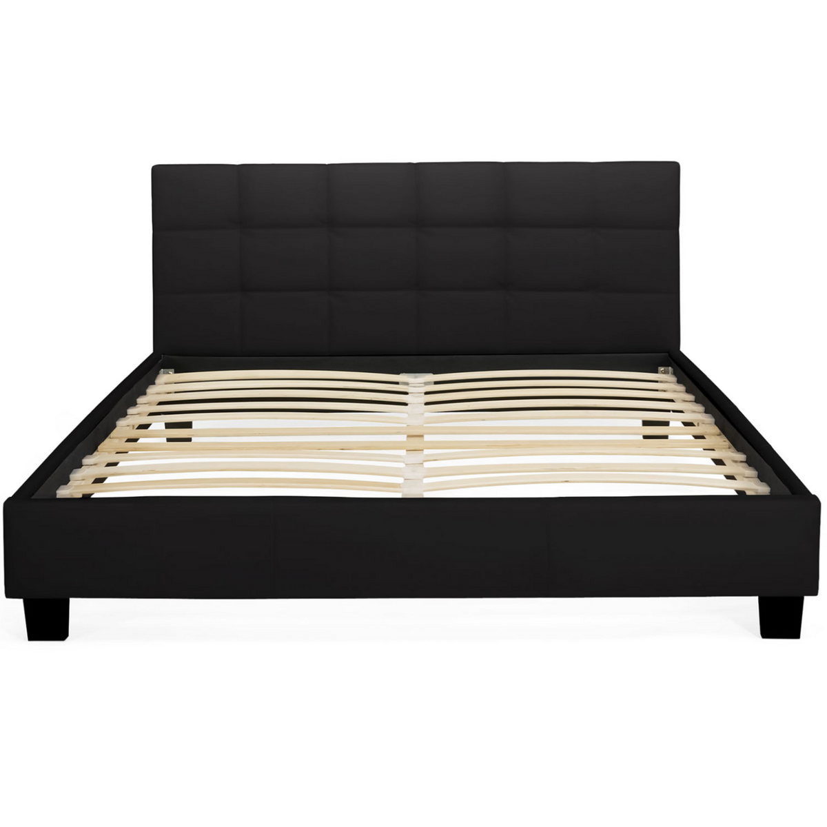 ID MARKET Lit double CHARLOTTE avec tête de lit et sommier 140 x 190 cm PVC noir