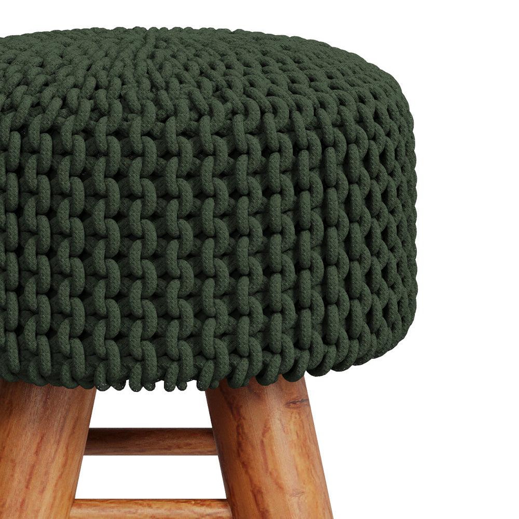 Voir la diapositive 3 : MAISON PAVANE Petit tabouret tricot en coton vert kaki-lisa