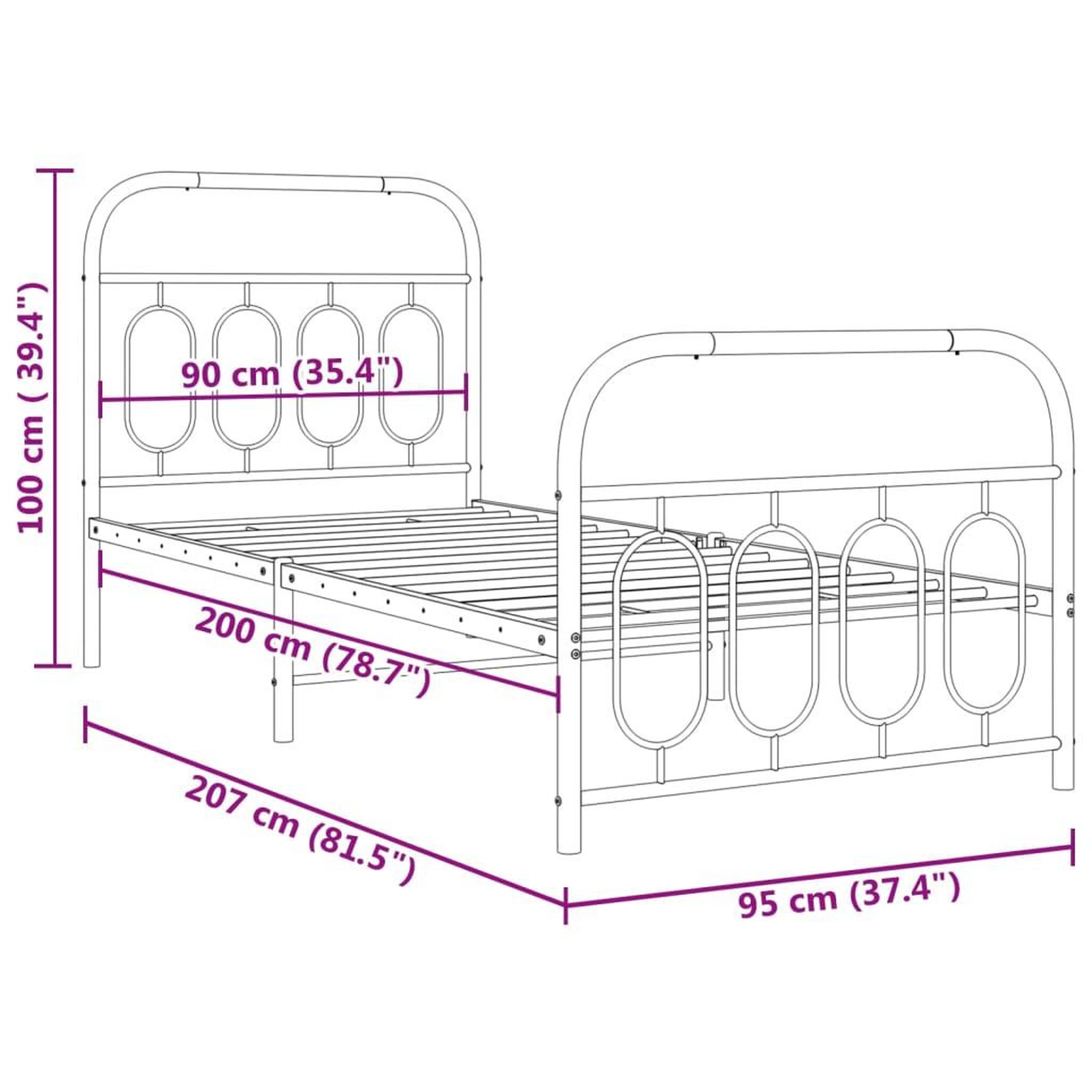 Voir la diapositive 6 : VIDAXL Cadre de lit metal sans matelas avec pied de lit blanc 90x200cm