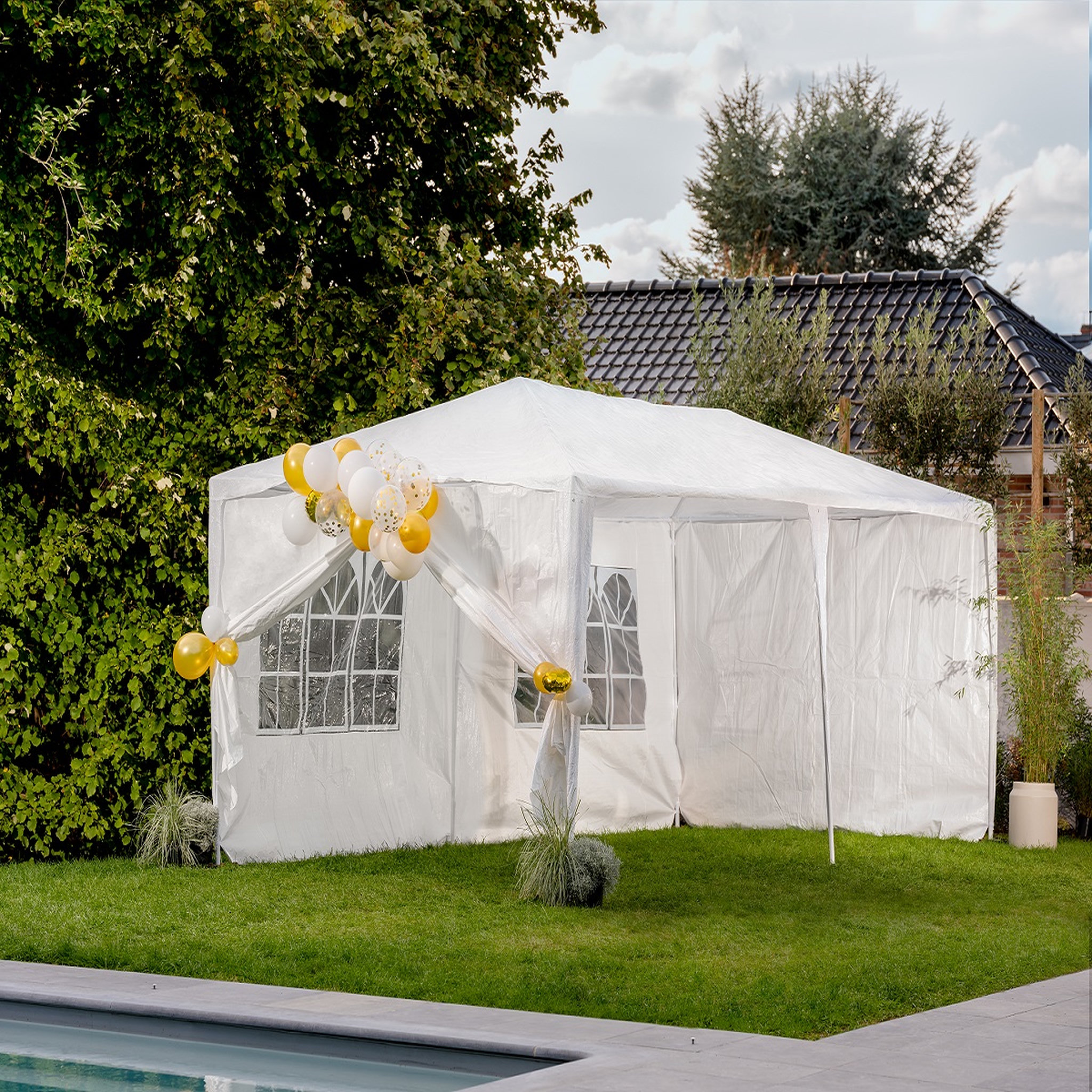 Voir la diapositive 1 : GARDENSTAR Tente/Tonnelle de réception jardin - Acier - 6x3x2.55m - Blanc