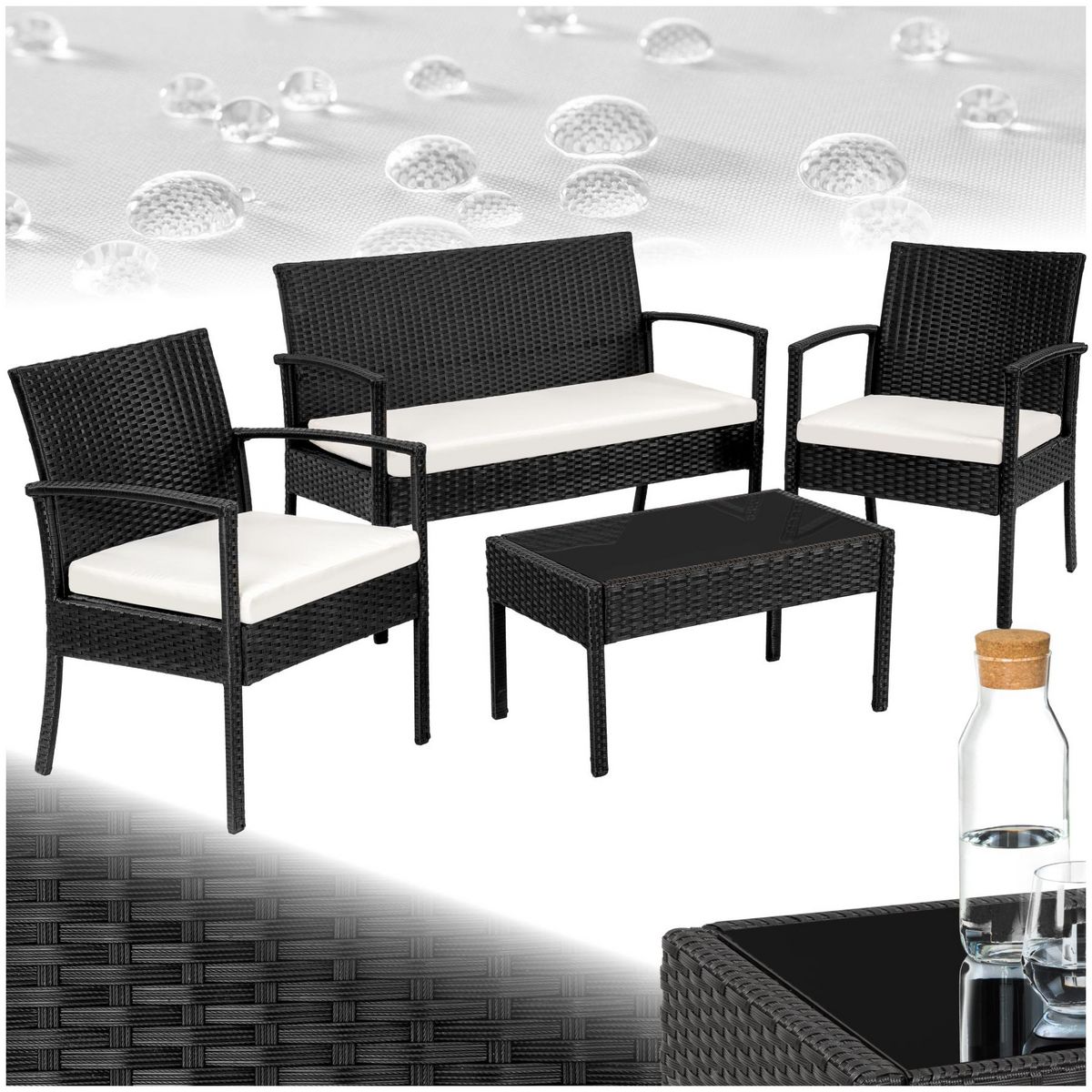 tectake Salon de jardin pour 4 personnes noir