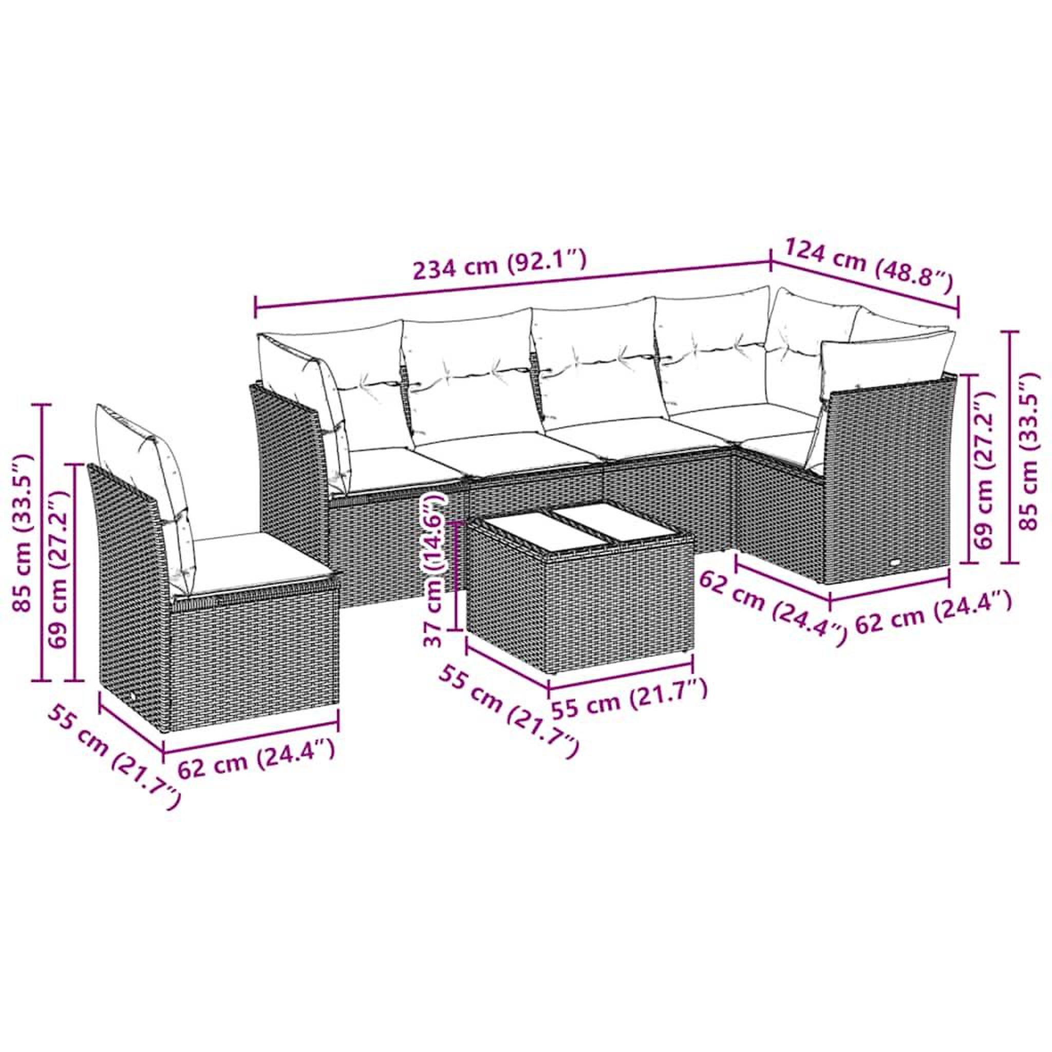 Voir la diapositive 6 : VIDAXL Salon de jardin avec coussins 7 pcs gris clair resine tressee