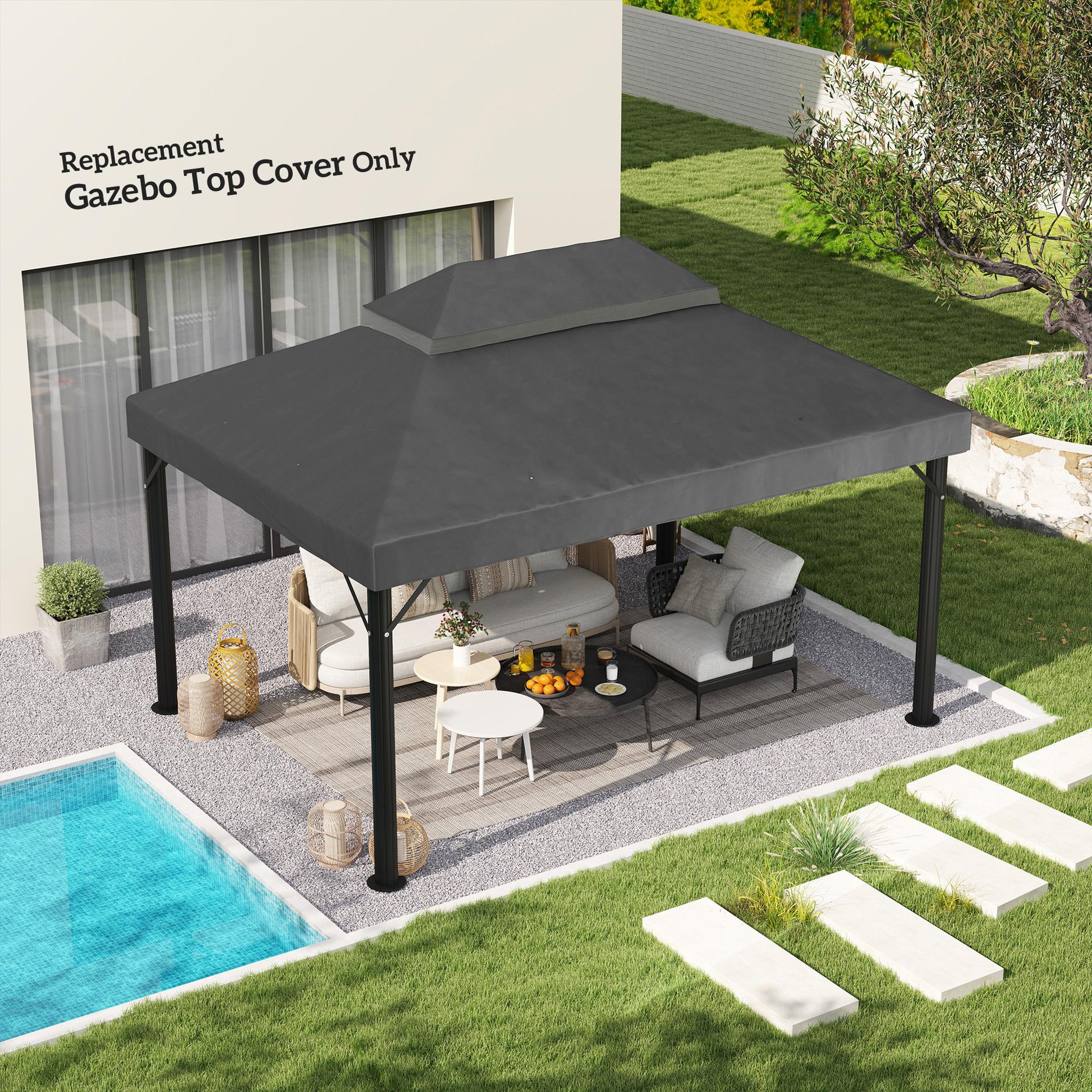 Voir la diapositive 2 : OUTSUNNY Toile de rechange barnum tonnelle 4 x 3 m - toit double avec œillets drainage - polyester haute densité 370 g/m² gris