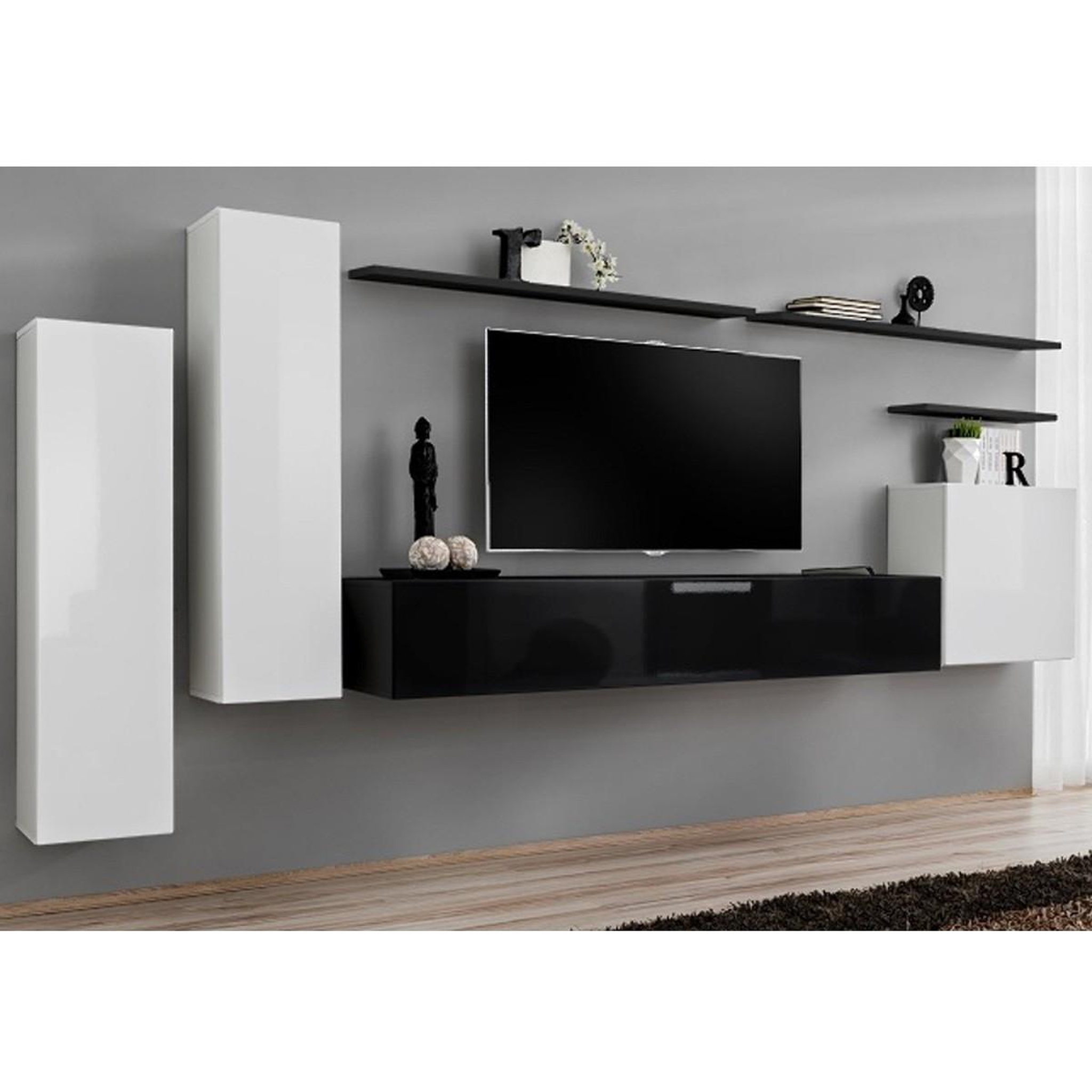 Voir la diapositive 4 : Paris Prix Meuble tv mural design  switch i  330cm blanc & noir