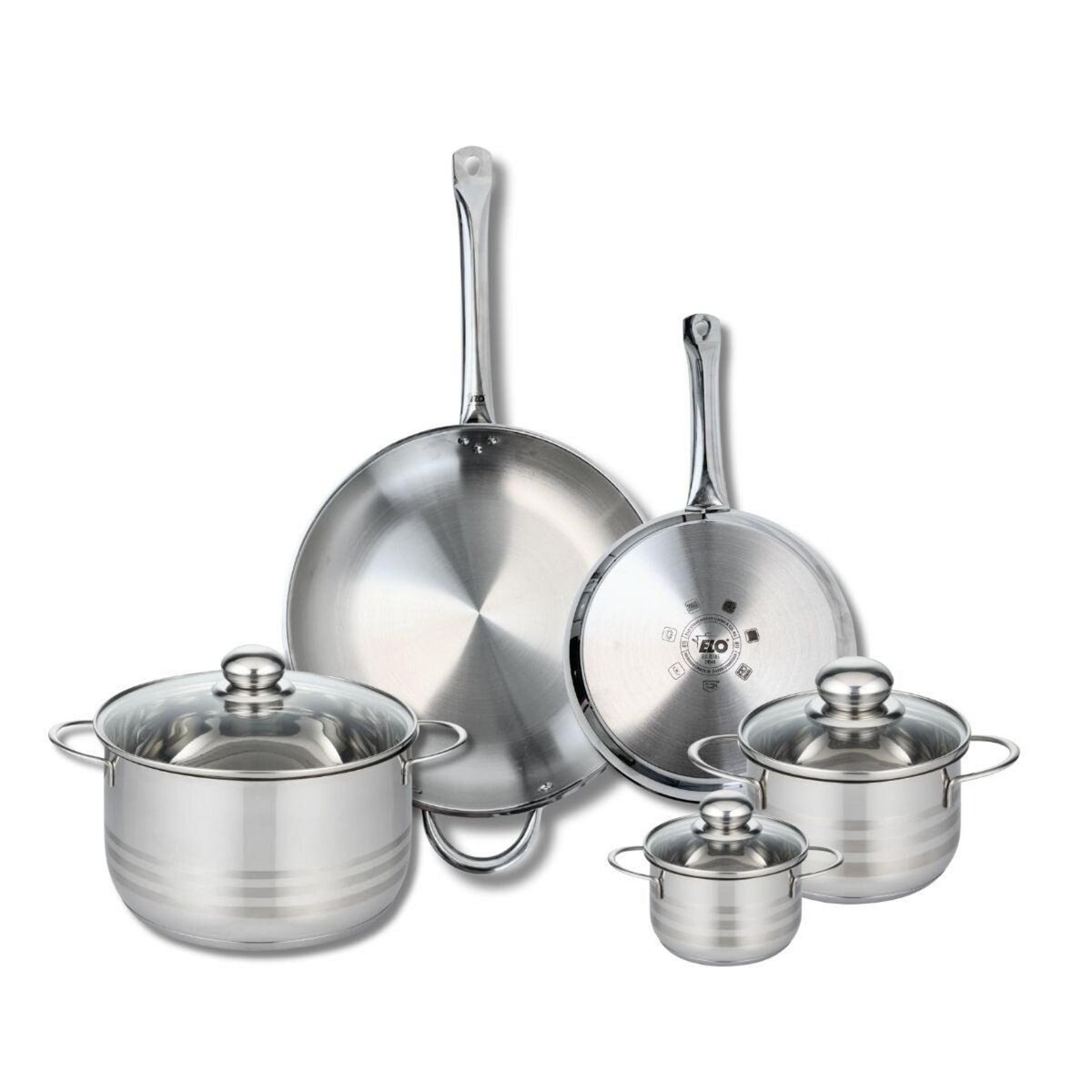 ELO Ensemble de 2 Poêles de cuisson 24 et 32 cm et 3 faitouts 12, 16 et 24 cm Elo Profi Brillant