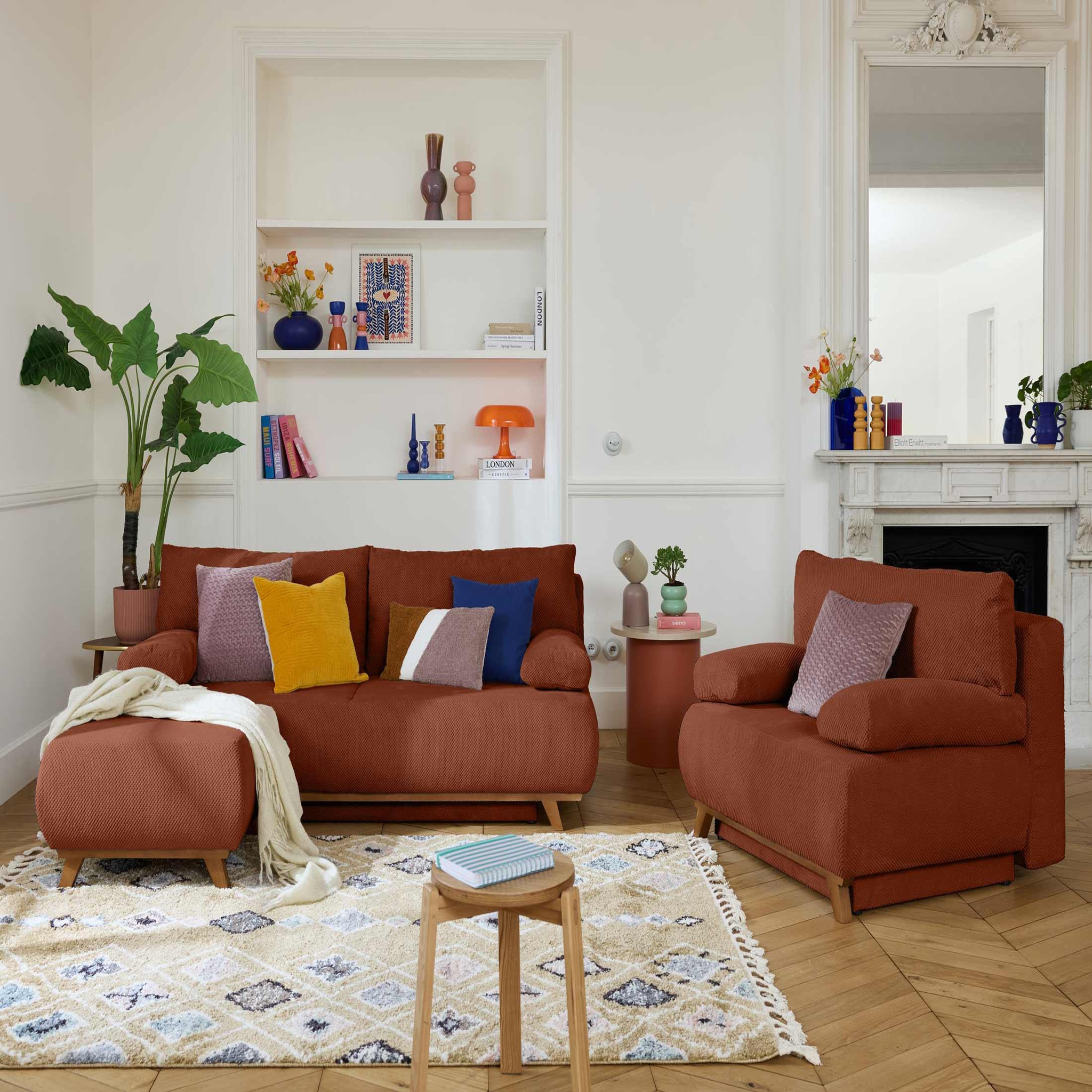 Voir la diapositive 6 : BEST MOBILIER Cristal - pouf modulable - 65 cm - en velours texturé