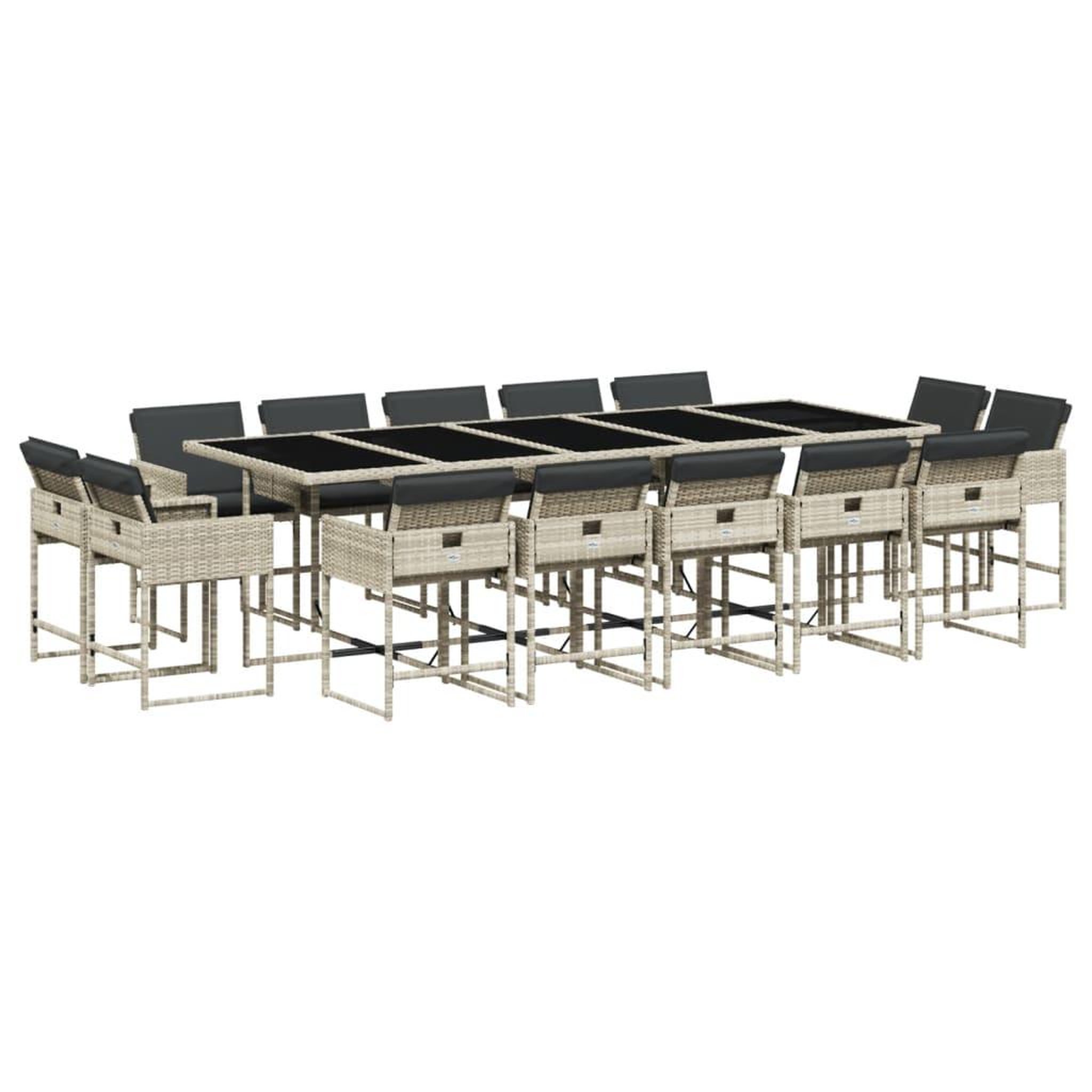 Voir la diapositive 2 : VIDAXL Ensemble a manger de jardin et coussins 15 pcs gris clair rotin