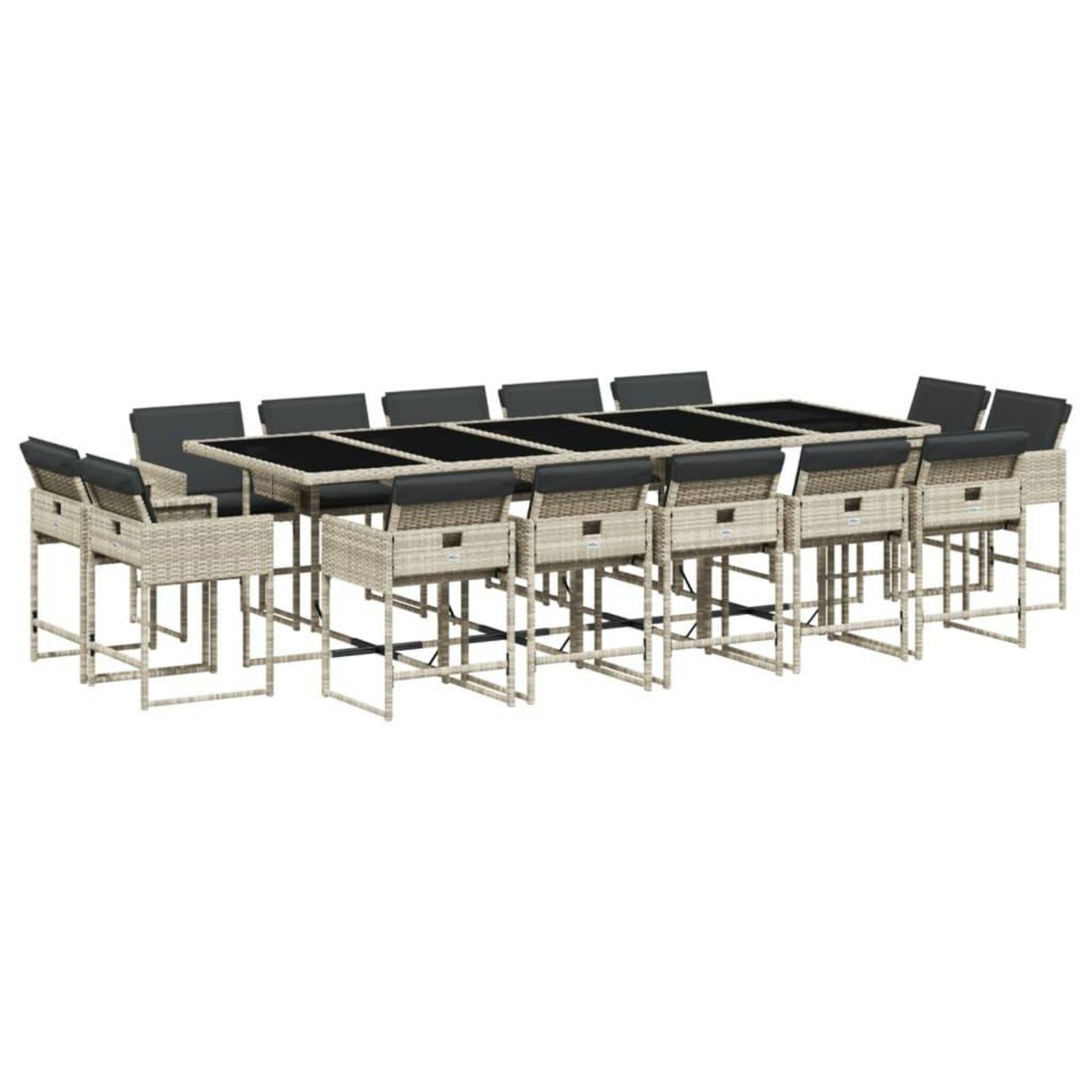 VIDAXL Ensemble a manger de jardin et coussins 15 pcs gris clair rotin