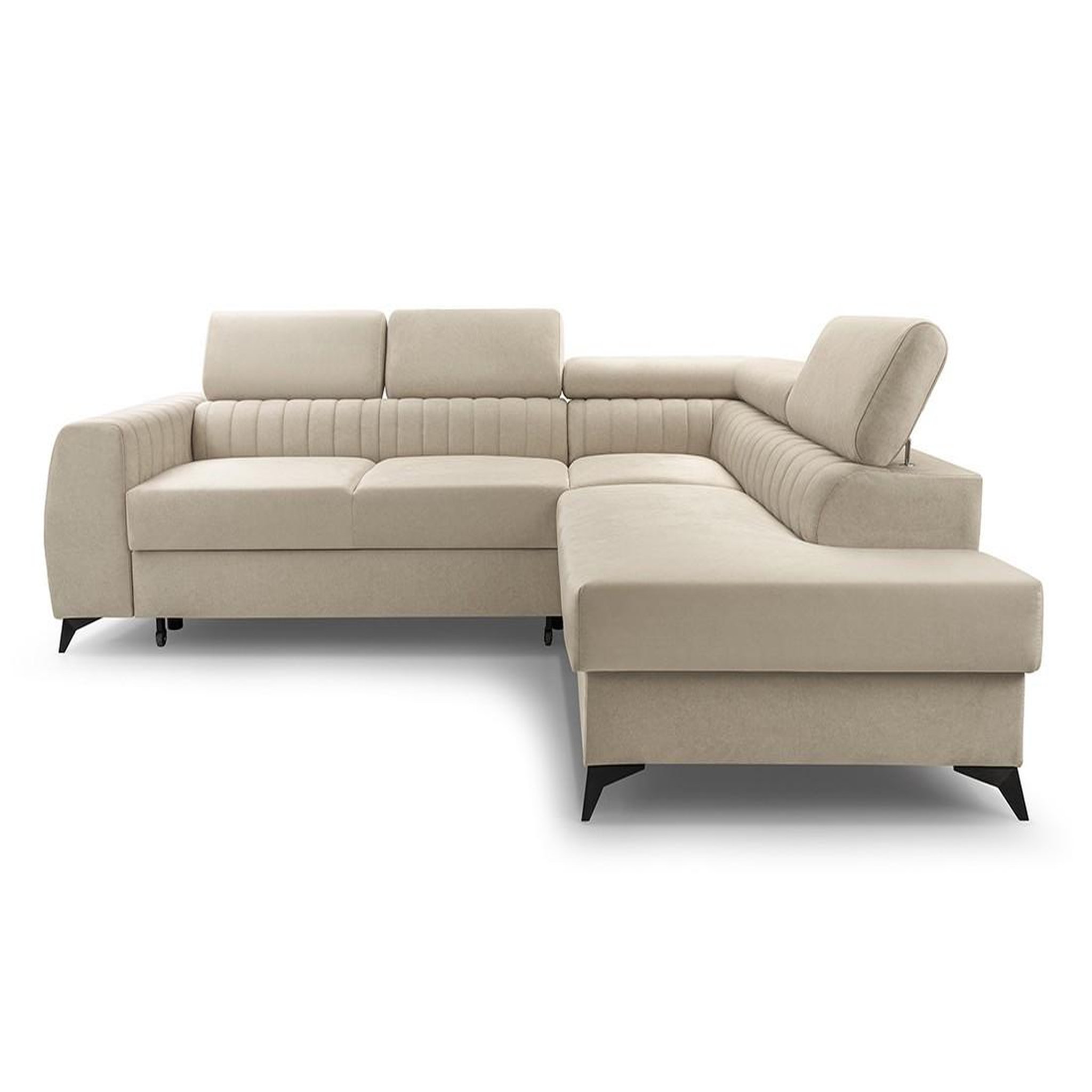 BEST MOBILIER Aneta - canapé d'angle droit 5 places - convertible avec coffre et têtières - en velours. Coloris disponibles : Marron