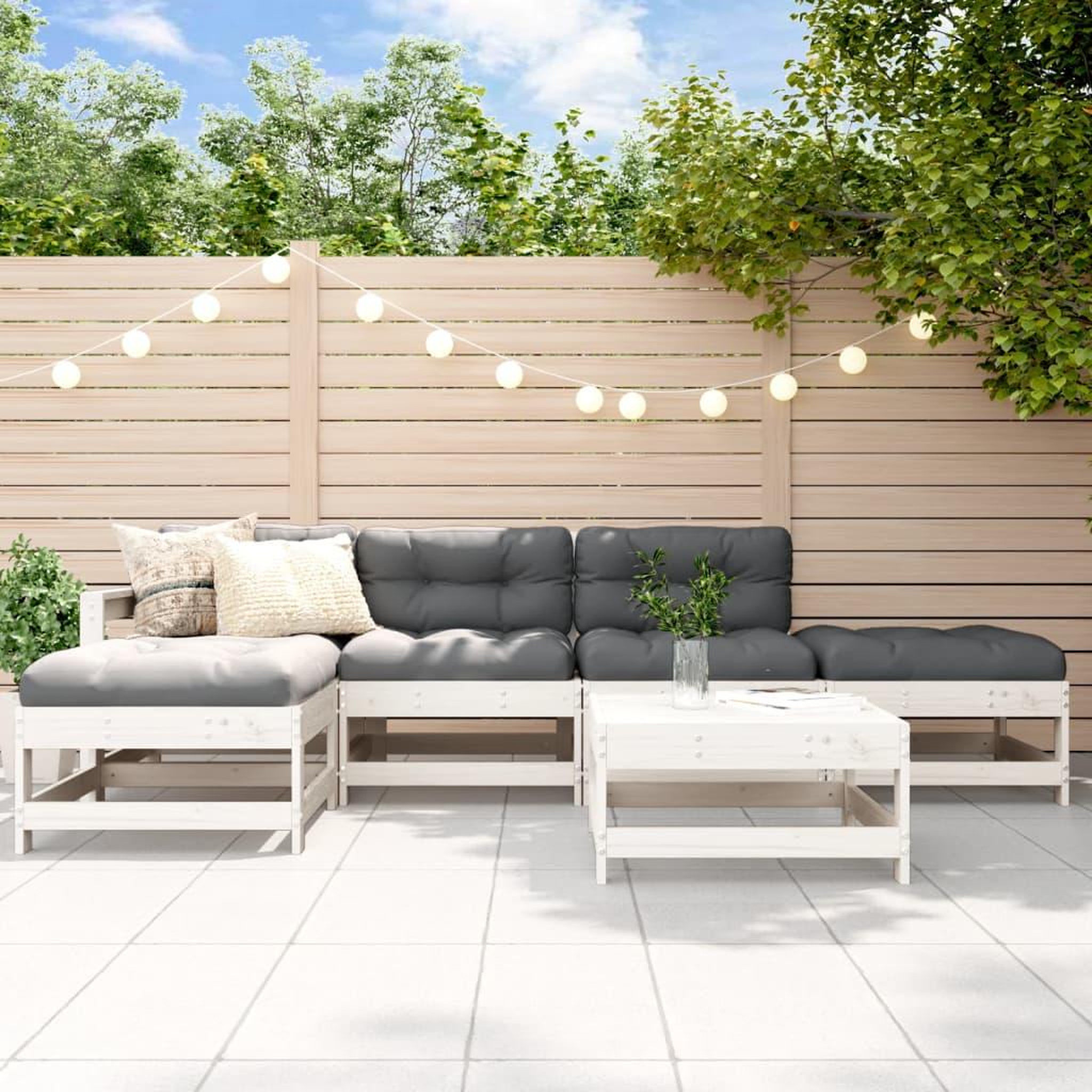 VIDAXL Salon de jardin 6 pcs Blanc Bois de pin massif